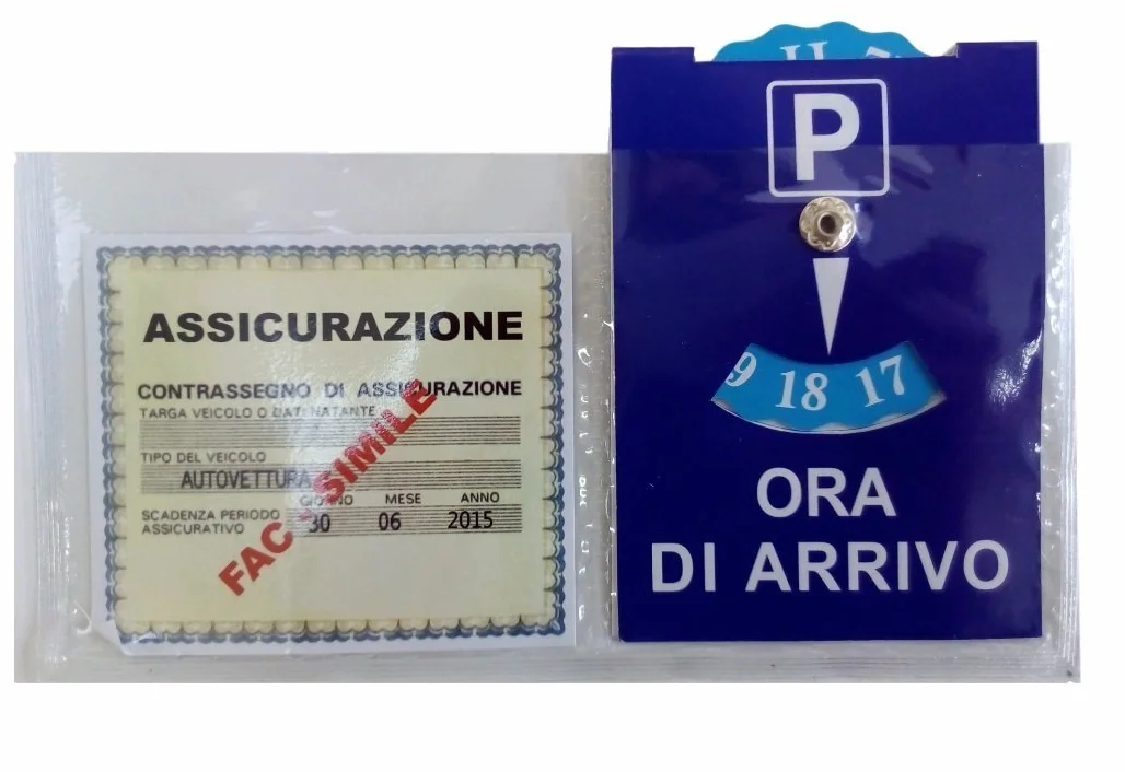 Porta Assicurazione con Disco Orario per Auto, Adesivo Parabrezza Anteriore, Cruscotto Plastica Trasparente
