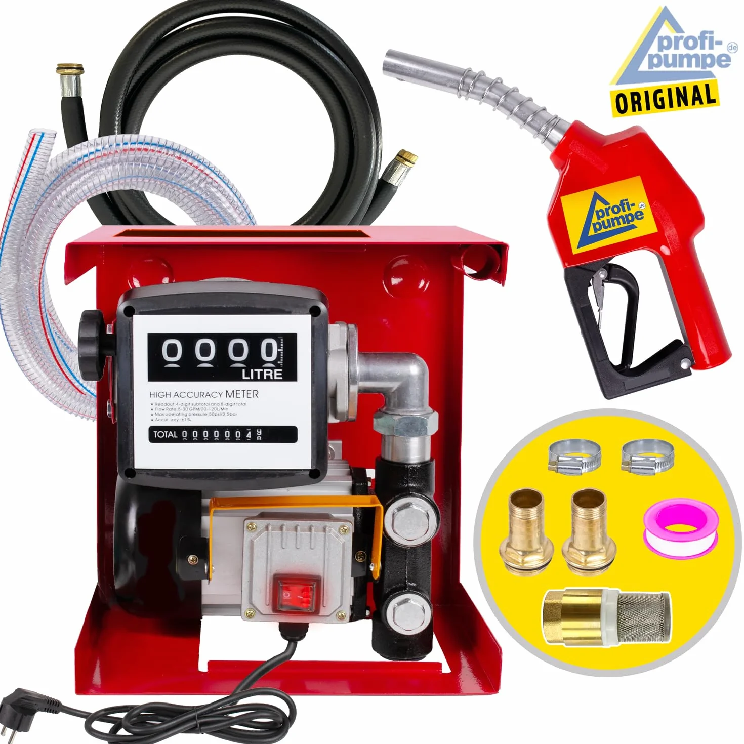 POMPA GASOLIO POMPA TRAVASO GASOLIO POMPA DIESEL CON CONTALITRI POMPA ELETTRICA DIESEL EXELENZ-2 Pompa gasolio con conta litri, pistola, tubo e accessori