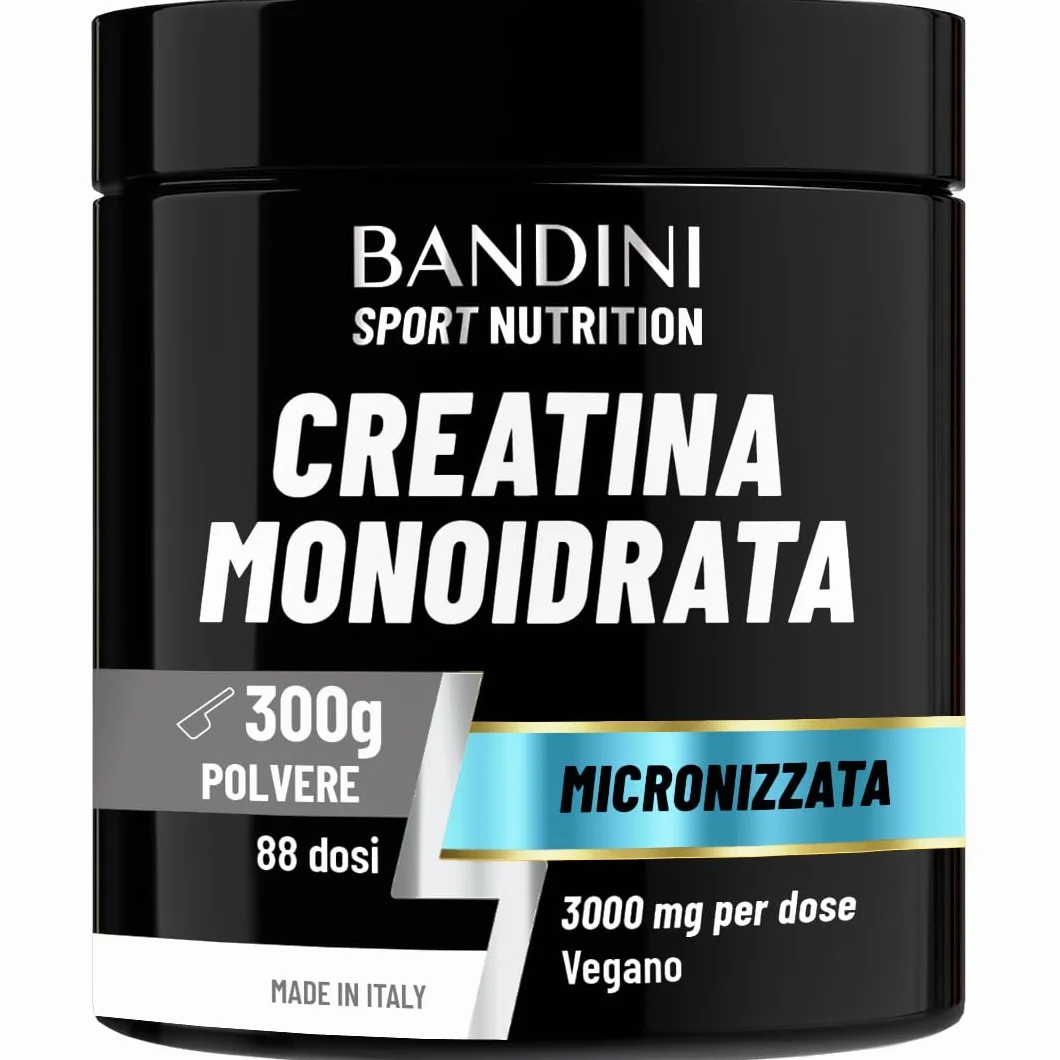 Bandini Creatina Monoidrata in Polvere Pura 100% - Integratore per Allenamento e Sport - Vegan con Dosatore