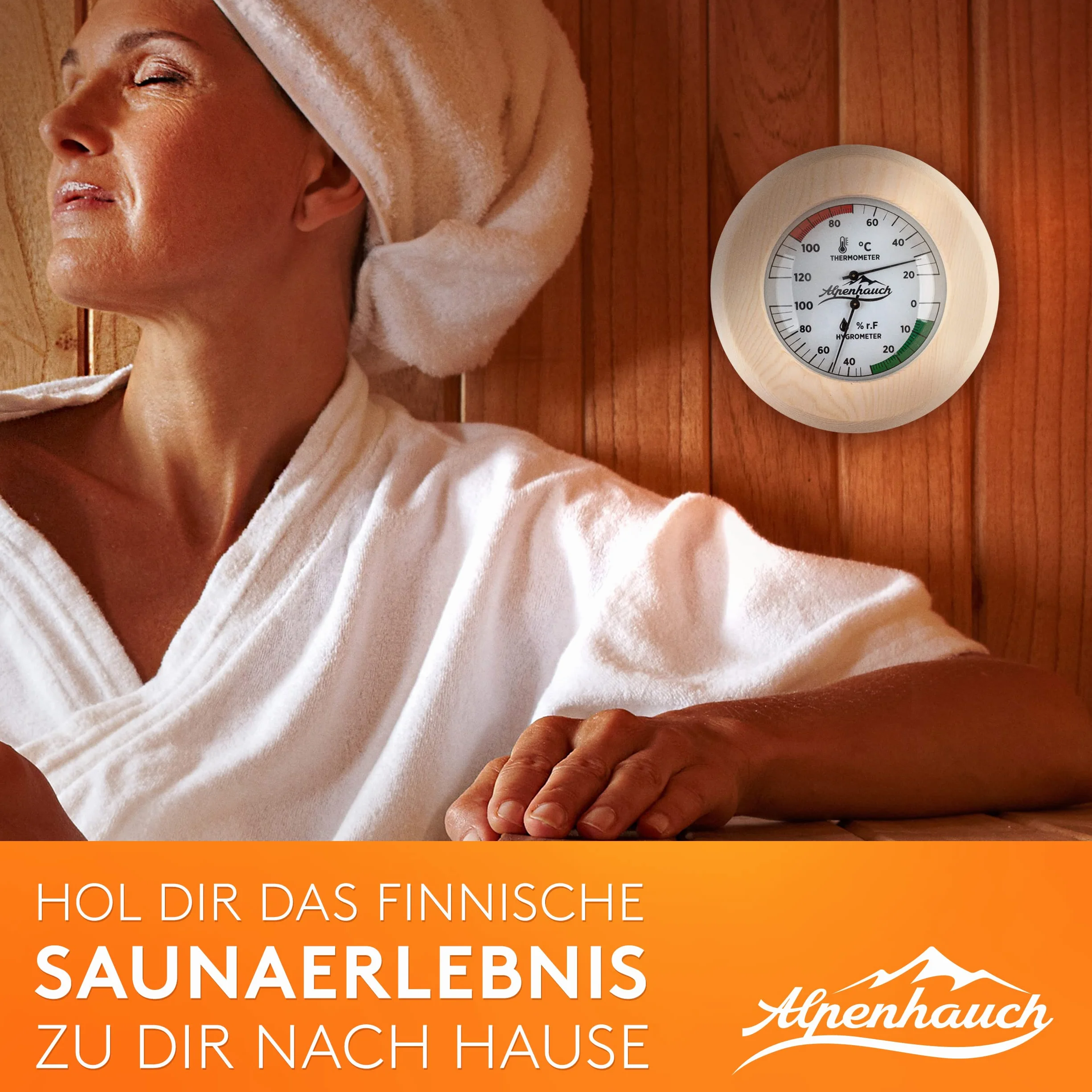 ALPENHAUCH Termometro da sauna igrometro in legno 2 in 1 preciso vetro temperato