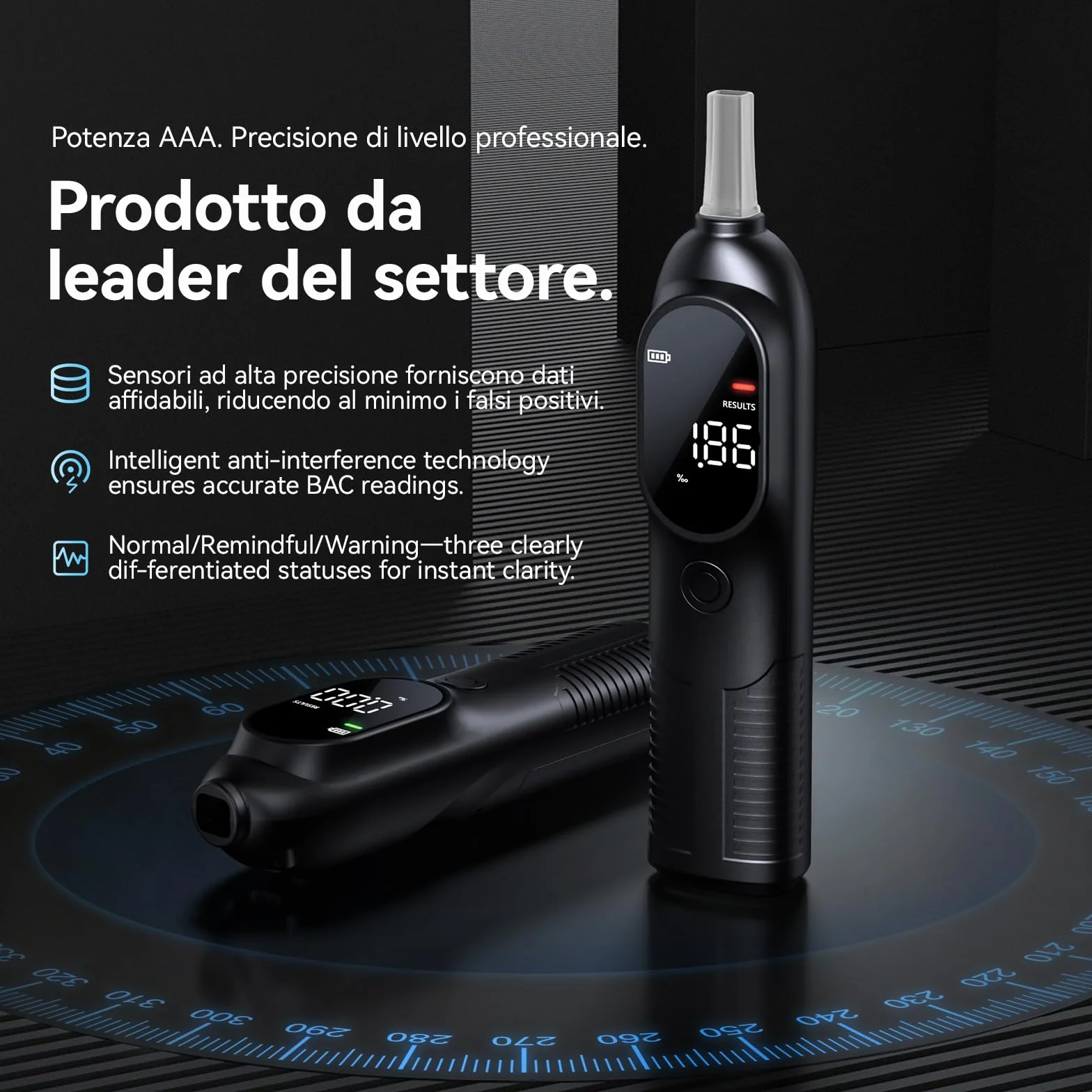 Etilometro Professionale ad Alta Precisione con Sensore Intelligente e Display Retroilluminato, Analizzatore Portatile del Respiro