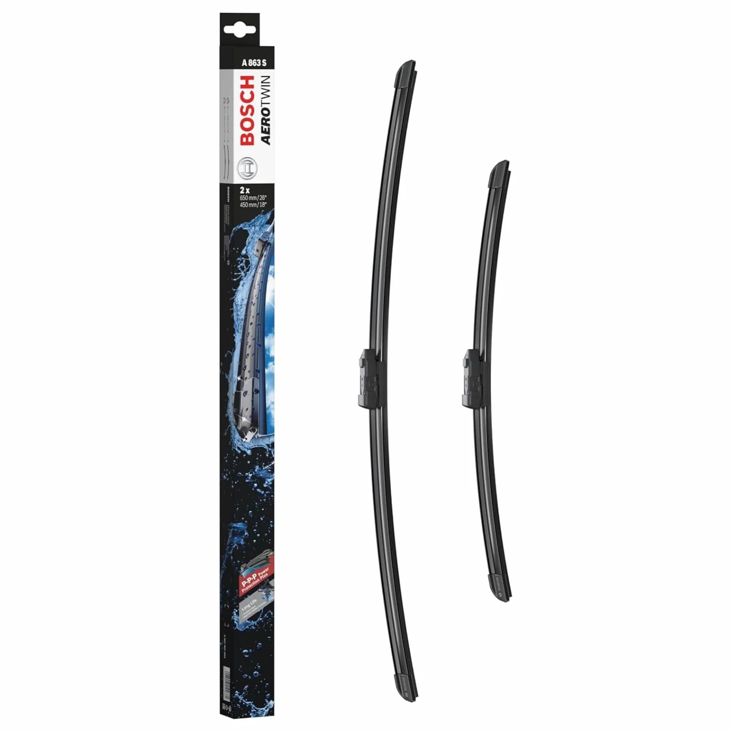 Bosch Aerotwin A863S Tergicristalli 650mm 450mm Set Parabrezza Anteriore Nero