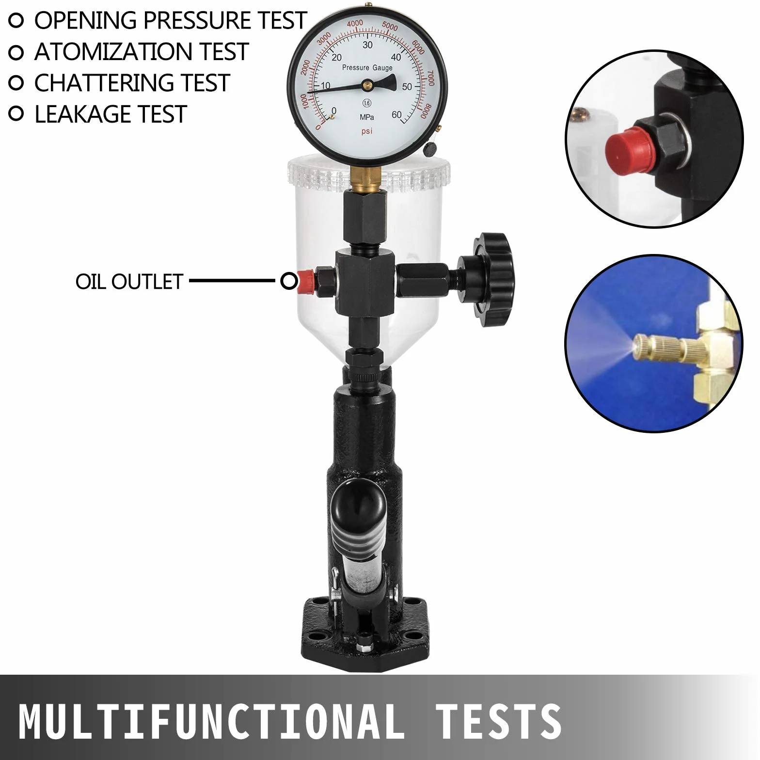 Mophorn 400Bar 6000PSI Tester per Iniettori di Carburante Diesel, Tester per ugelli iniettori Diesel con manometro a Doppia