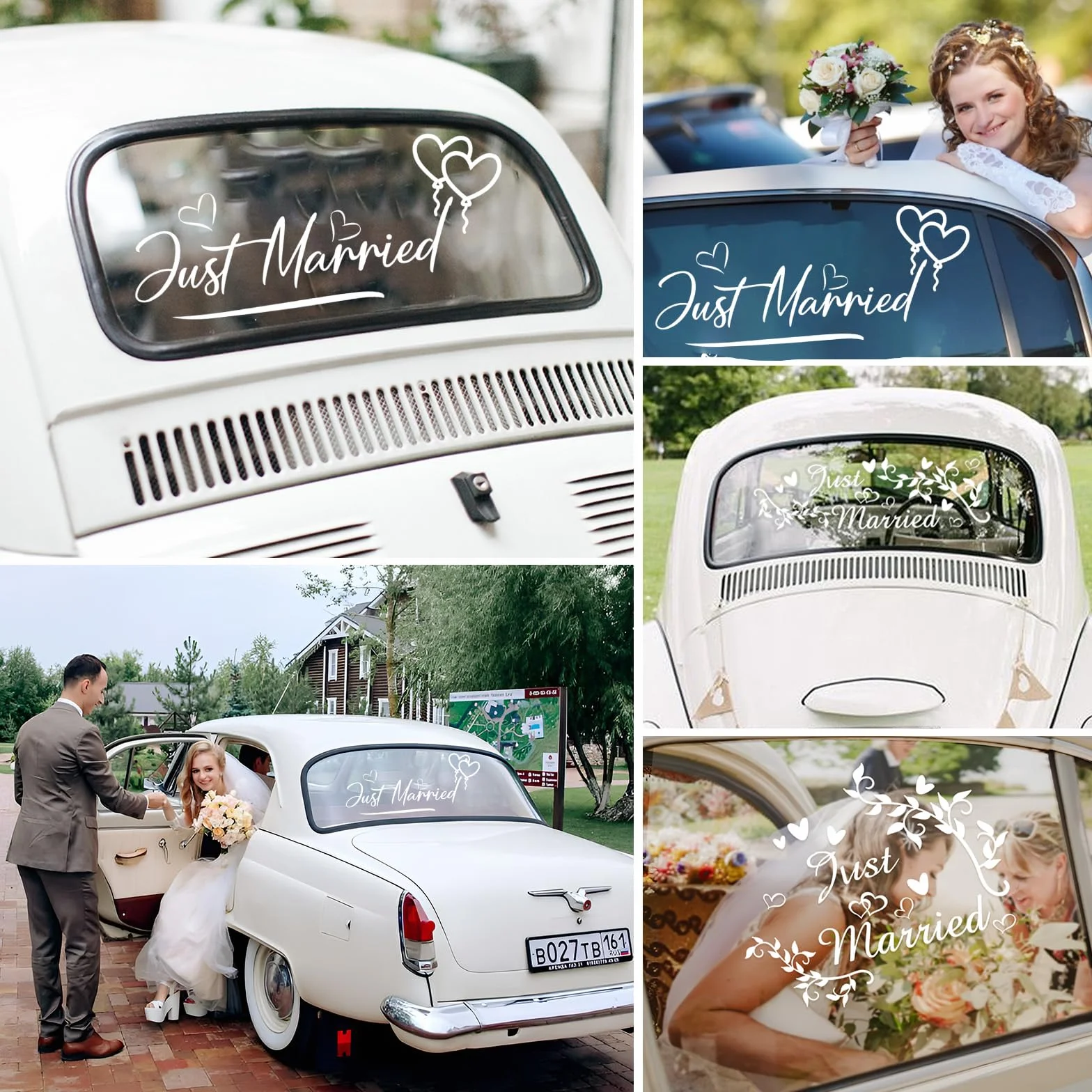 Just Married Adesivo decorativo per auto nuziale,appena sposati adesivo per paraurti matrimonio,Car Decal Wall Sticker,decorazione autoadesiva dell'automobile vinile della decalcomania,palloncino