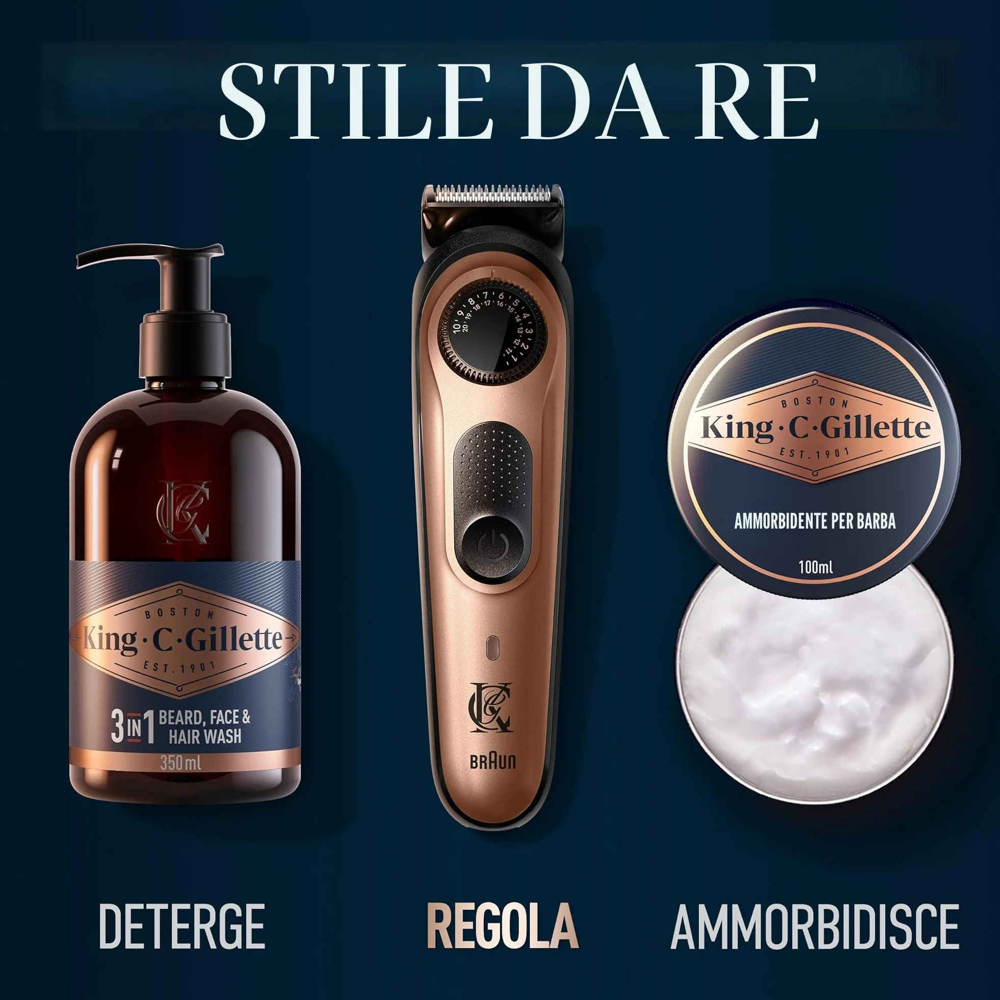 King C. Gillette Rasoio Elettrico Barba Pro, Regolabarba Uomo, 40 Impostazioni di Lunghezza, Lame Affilate, Pettini Regolatori, Testine Lavabili