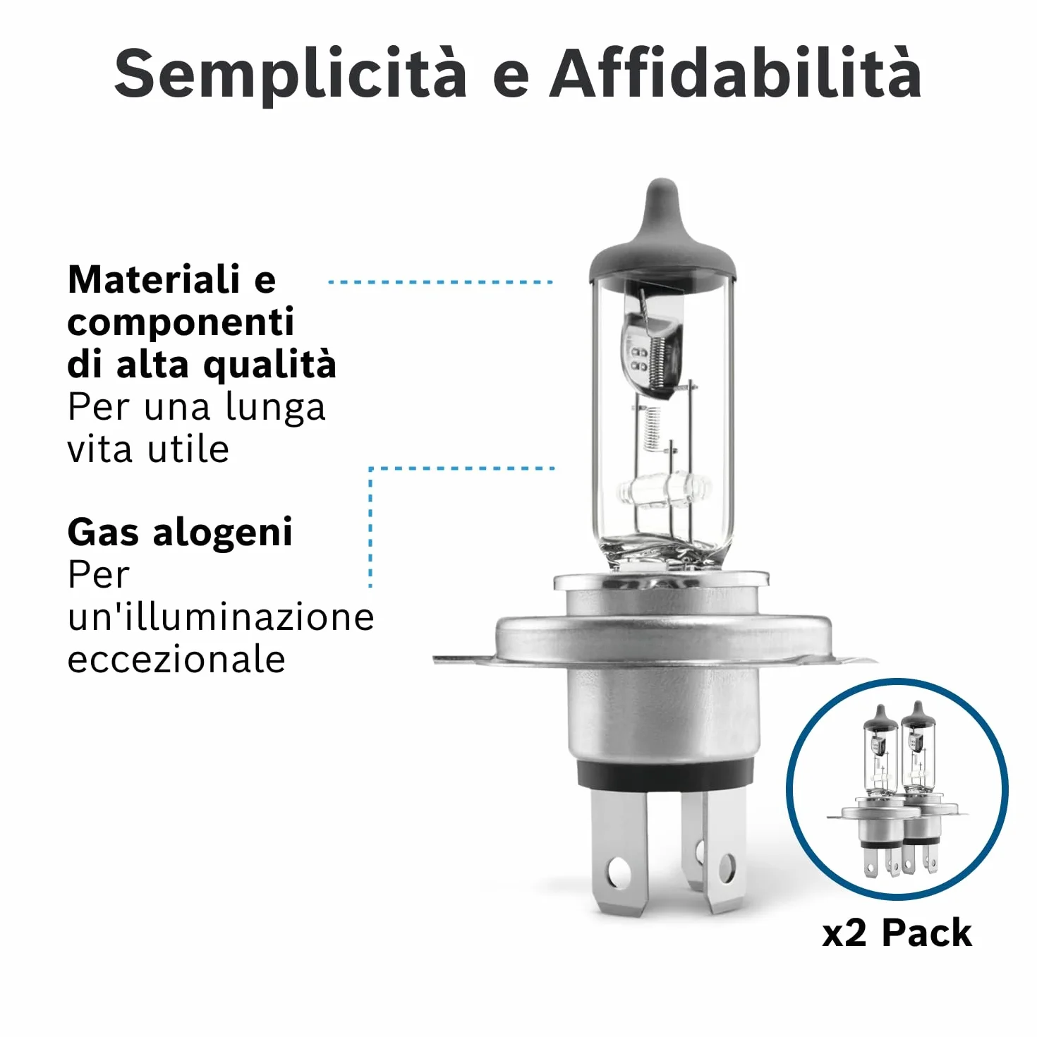 Bosch H4 Pure Light Lampadine Alogene 12V 60/55W P43t Confezione da 2