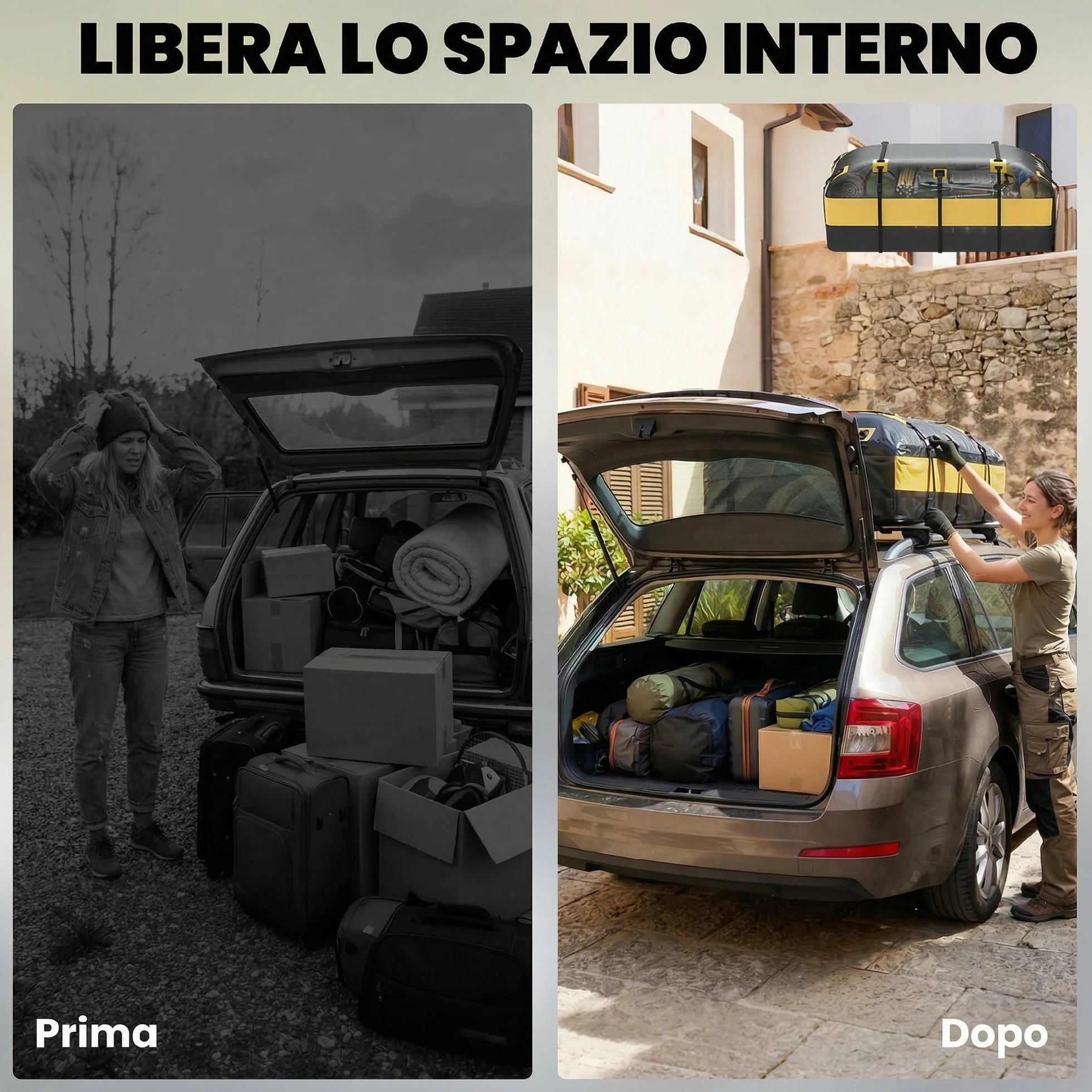 Outsunny Portabagagli da Tetto 595 Litri Impermeabile, Borsa da Tetto Auto con 6 Cinghie Rinforzate, Tappetino Antiscivolo e Ganci per Portiere, Adatto a Tutti i Veicoli con o senza Barre, Giallo