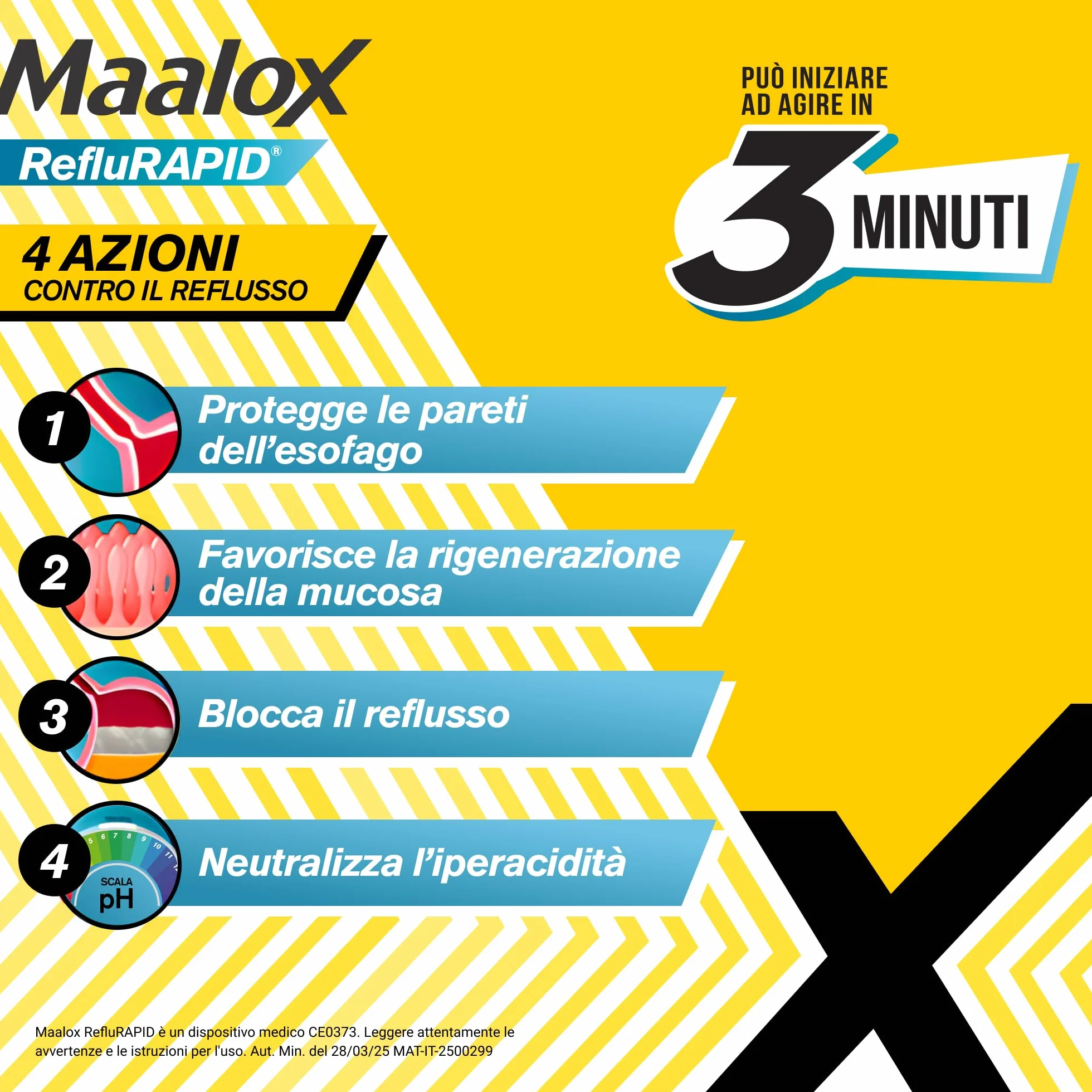 Maalox Reflurapid 40 Bustine Gusto Menta Blocca Reflusso Gastroesofageo Riduce Bruciore Acidità Stomaco Bicarbonato di Sodio Senza Glutine Lattosio