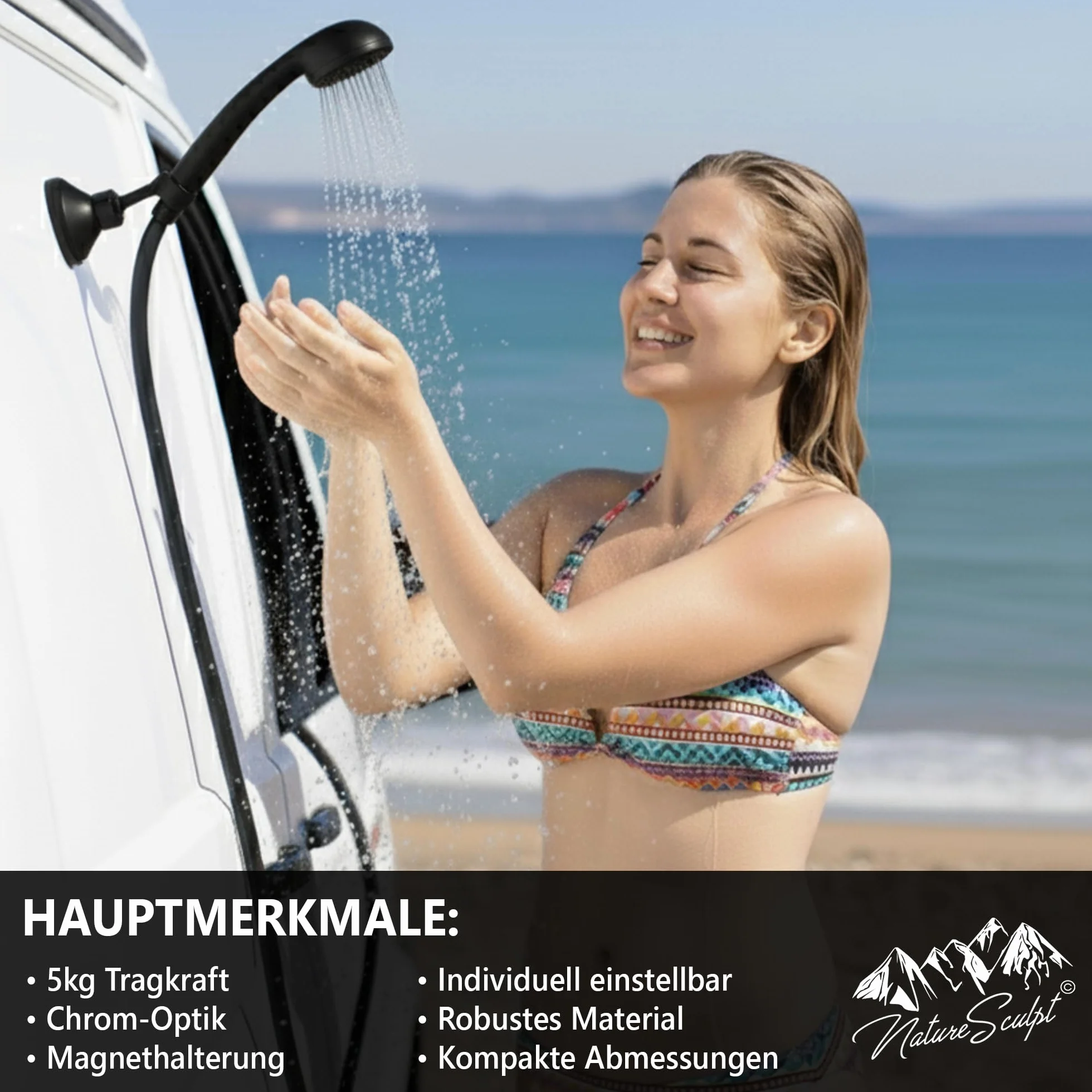 Supporto per doccia magnetico, girevole a 360°, materiale robusto e durevole, perfetto per furgoni/camper/furgoni, resistente all'acqua e alla ruggine, sicuro e antiscivolo (nero opaco)