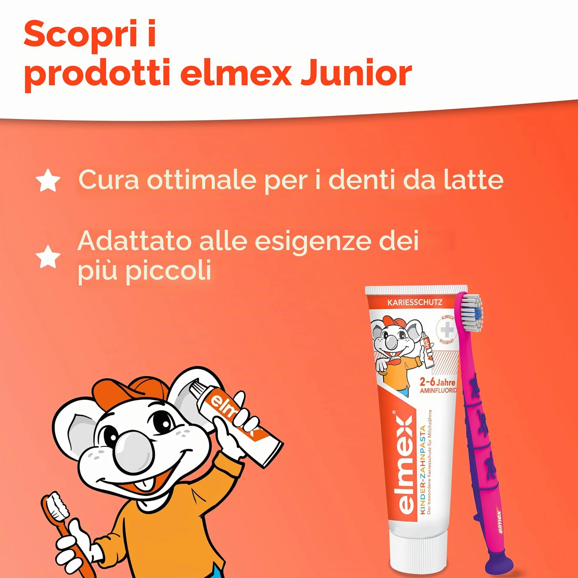 Elmex spazzolino da denti bambini 2-6 anni con ventosa 2 pezzi
