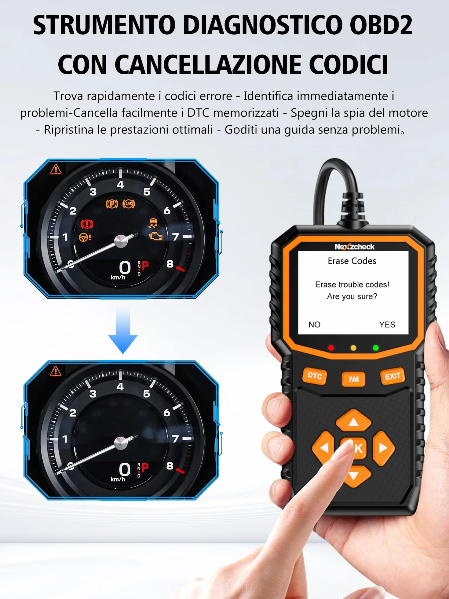 Scanner Diagnosi Auto OBD2 EOBD Professionale Italiano - Lettore OBDII Cancellazione Codici Errore per BMW Mercedes Tutti i Veicoli