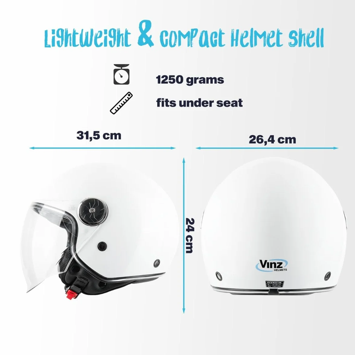 VINZ Tobia Casco Jet Doppia Visiera VIntage | Casco Scooter / Moto Donna E Uomo | Certificato ECE 22.06 | nelle taglie dalla XS-XXL