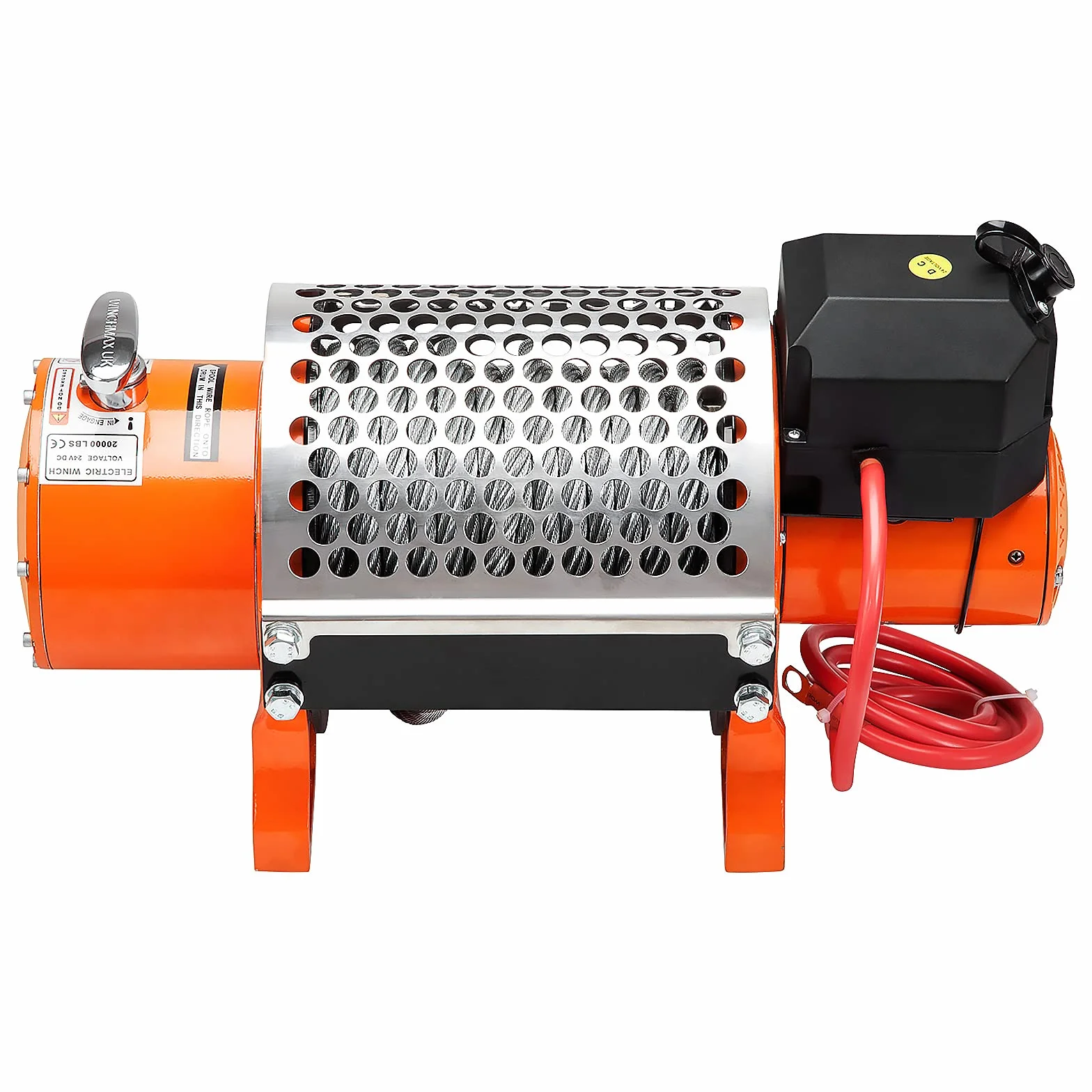 Winchmax 20000 lb Verricello Elettrico 24v Arancione Corda Acciaio 25 m x 14 mm Gancio Cerniera Doppio Telecomando Senza Fili