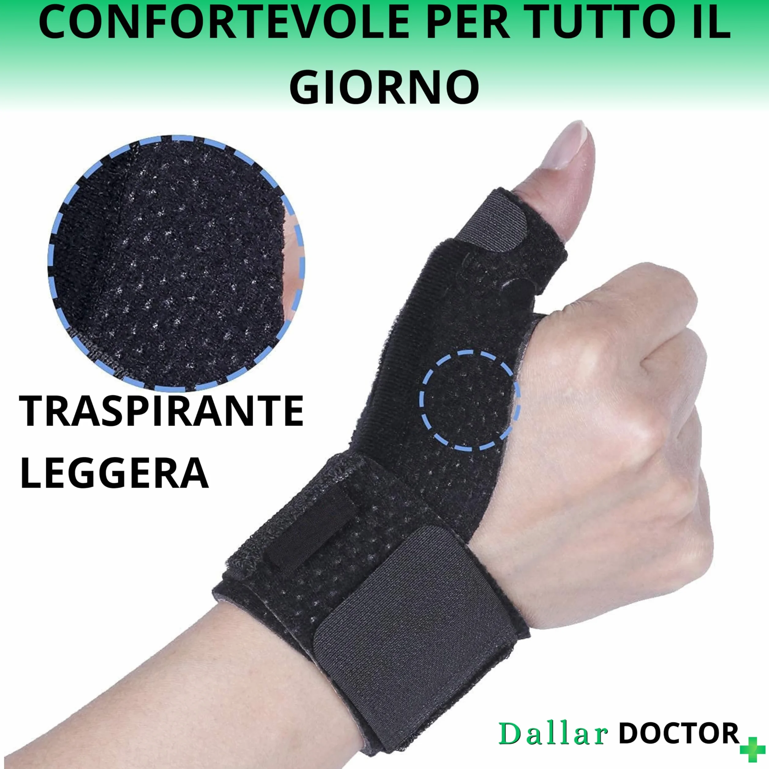 DALLAR Tutore Pollice Regolabile per Entrambe le Mani - Supporto Stabilizzante per Polso per Rizoartrosi, Tenosinovite, Artrite