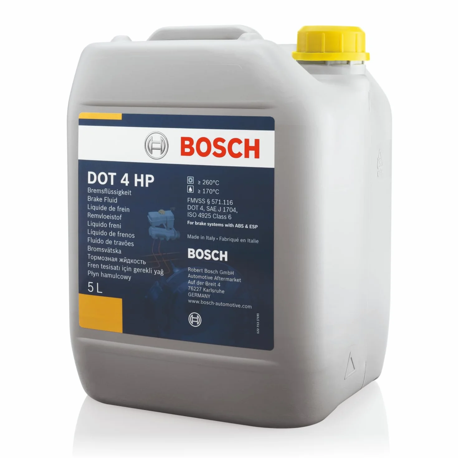 Liquido Freni Bosch DOT 4 HP, 5 L – Per tutti i veicoli moderni con freni ABS e ESP