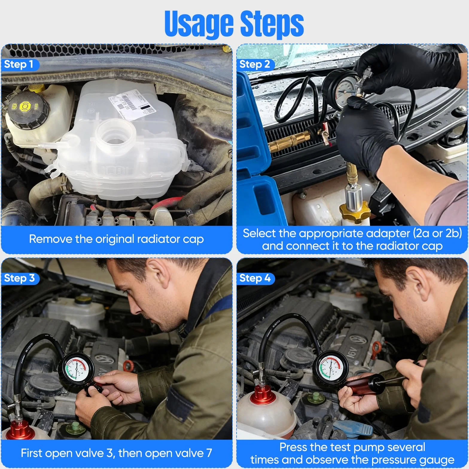Tester Per Sistema Raffreddamento, 15 PCS Attrezzi Auto Tester 4 Adattatori Metallici 8 Tappi Prova Pompa Liquido Raffreddamento Rilevatore Perdite Serbatoio Dell'acqua Adatto Alla Maggior Parte Auto