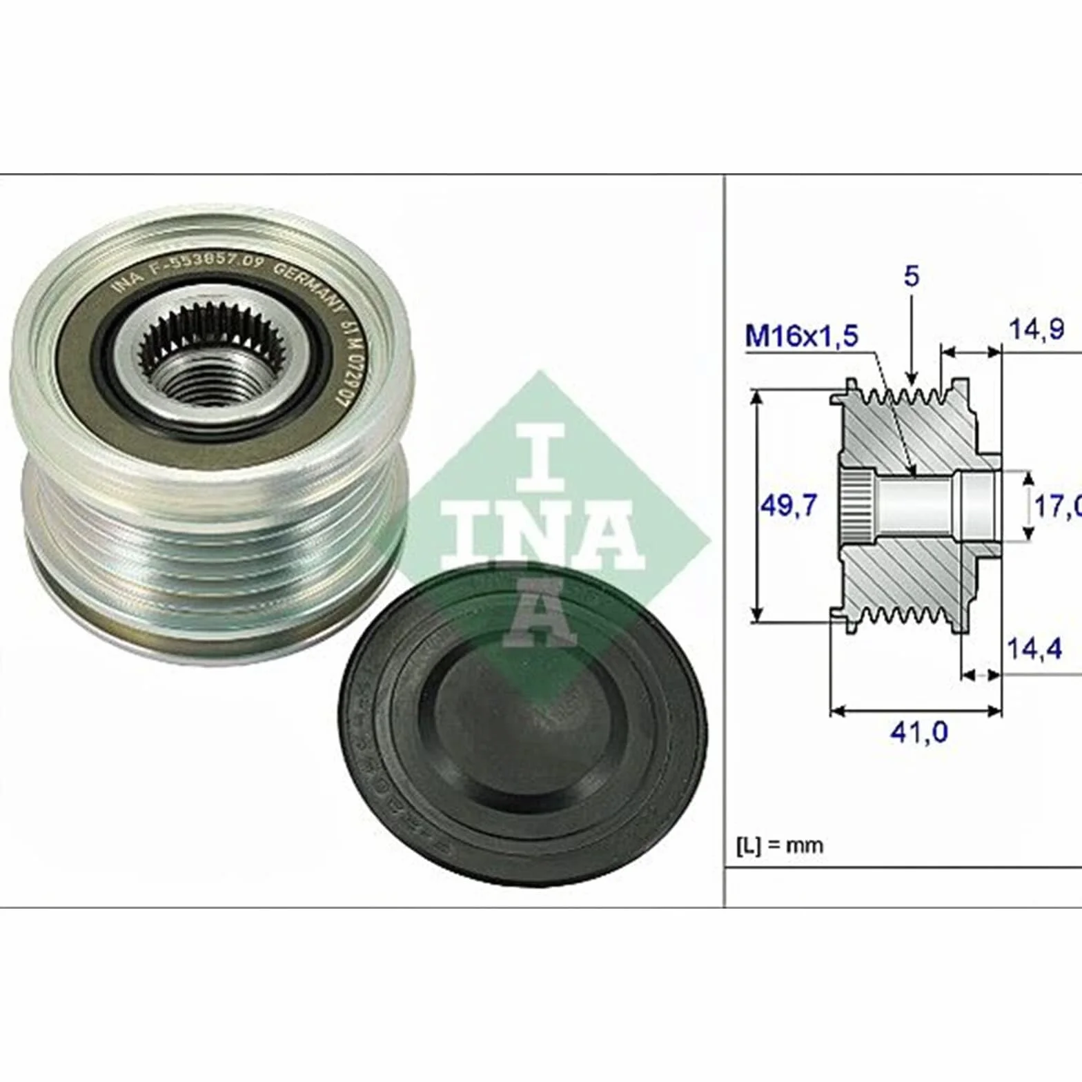 INA Dispositivo ruota libera alternatore 0121540102 MN960267 MN960266 Compatibilità con MERCEDES-BENZ Classe B W245 Classe A W169 Classe A W168 VANEO 414, MITSUBISHI COLT VI Z3A, Z2A, SMART FORFOUR