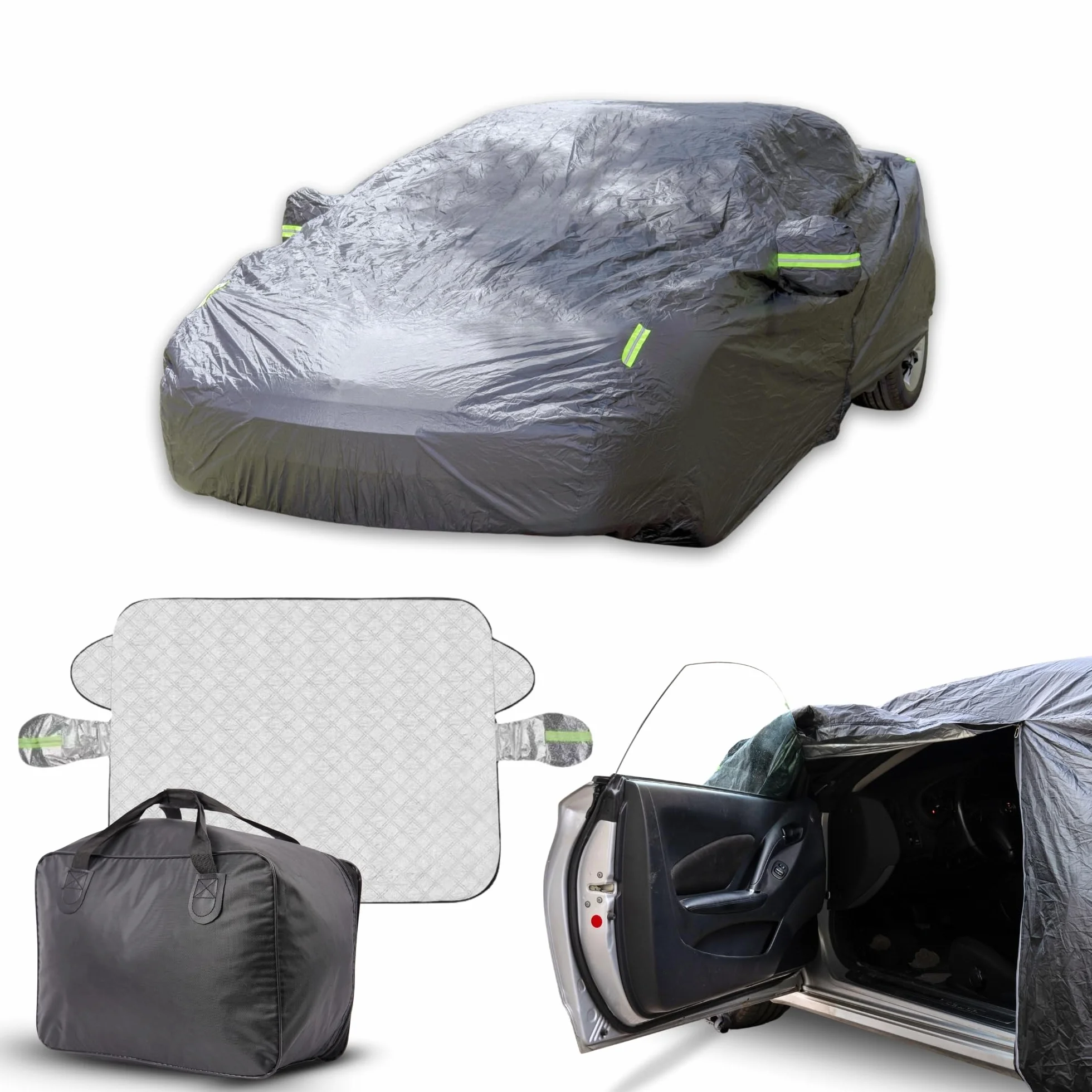Classic - Telo Auto 100% Impermeabile con Parasole Incluso - Telo Copriauto Da Esterno con 2 Zip Strategiche - Protezione Completa Pioggia/Neve/UV/Polvere - Misura Universale Auto SUV
