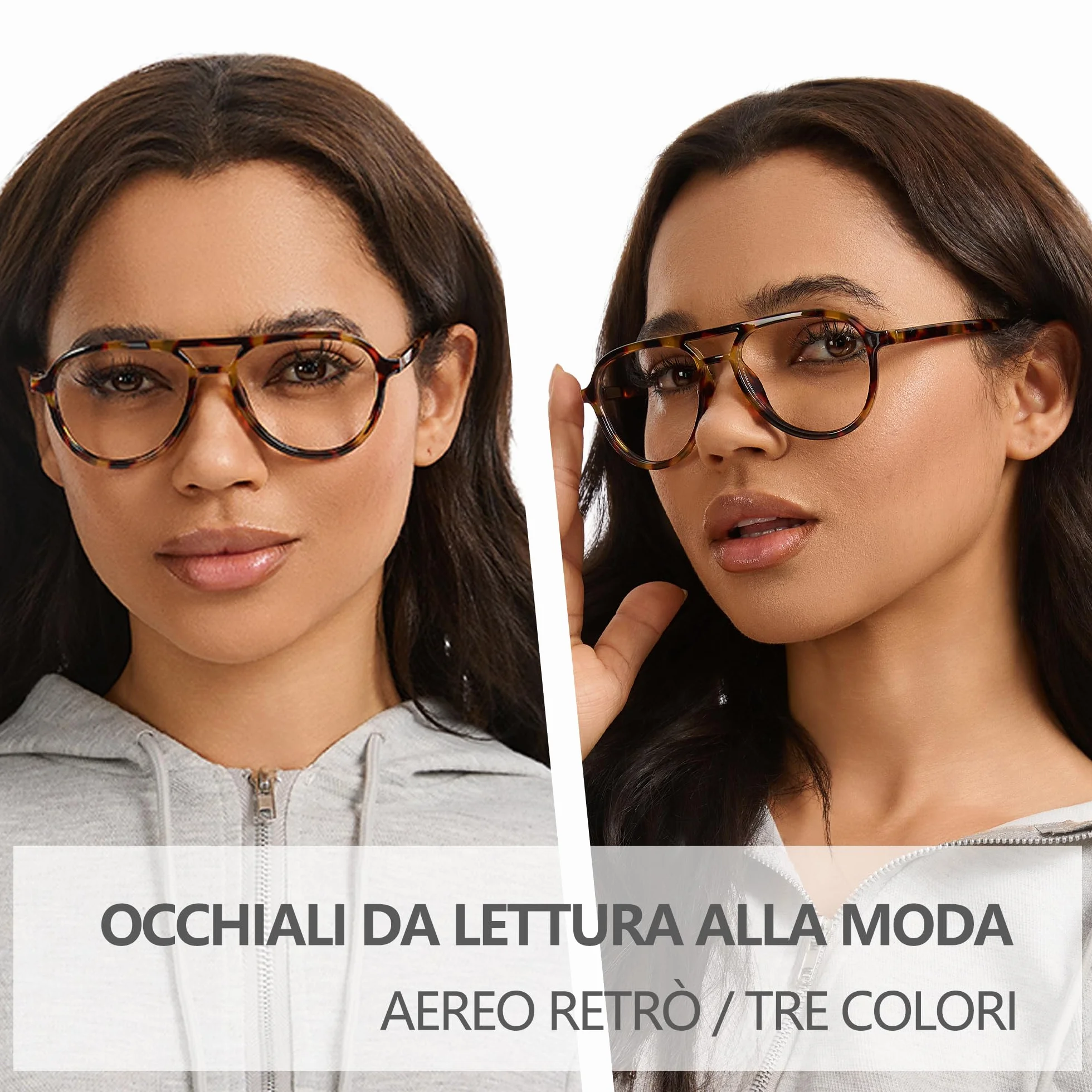 Occhiali da Lettura Anti-Luce Blu Set 3 Paia Nero Tartaruga Grigia Marrone Panno Pulitore