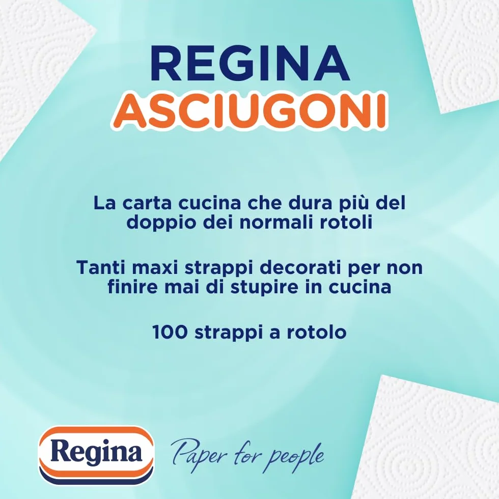 Regina Asciugoni Carta Cucina 2 Rotoli 2 Veli 100 Strappi Maxi Fogli FSC