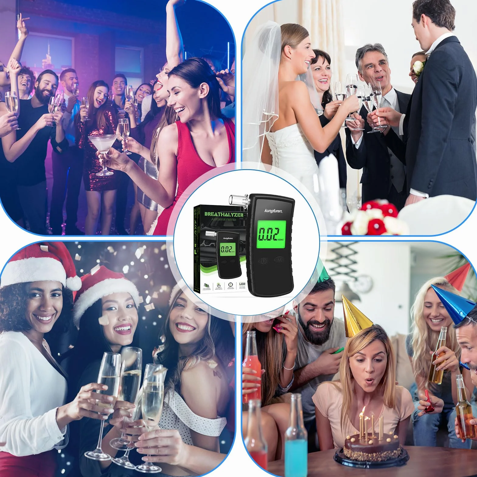 Alcol Test Etilometro Portatile Certificato Digitale Professionale con Display LCD Blu - Tester di Alcool Precisione Grado 11 Bocchini