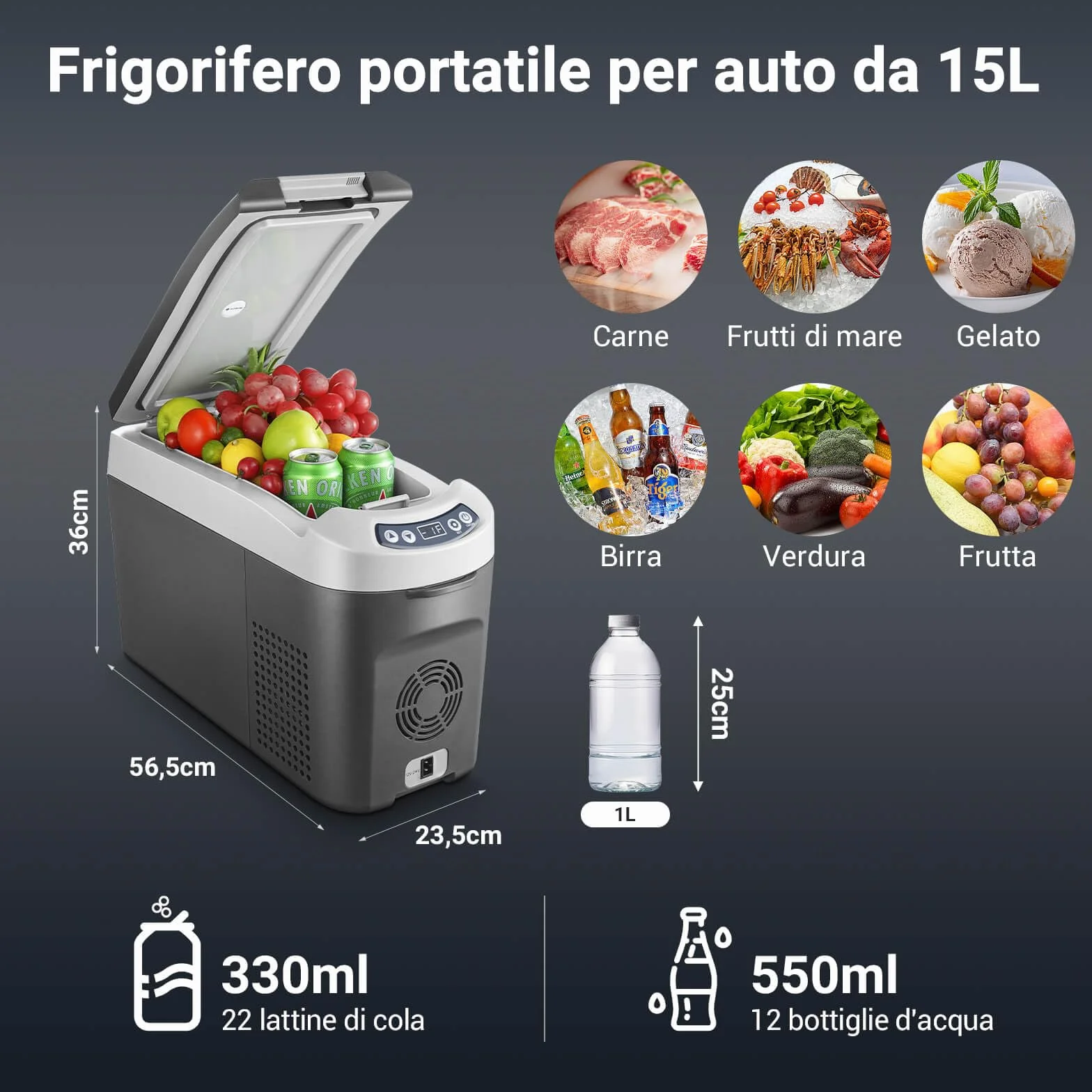 AAOBOSI Frigo Portatile 15 litri, 12V/24V DC Frigoriferi Portatile, Contenitore refrigerante per compressore per Auto Camion Picnic Campeggio da -20℃ a 20℃