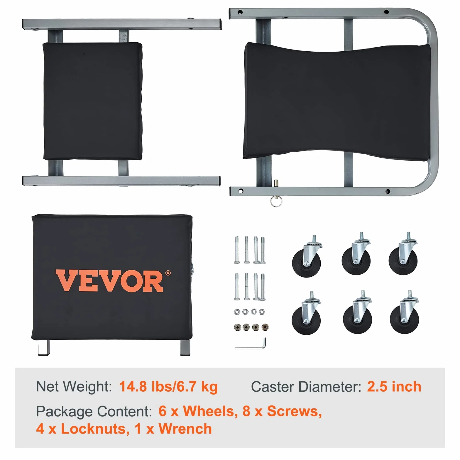 VEVOR Sgabello Carrello Trasformabile 6 Ruote Girevoli Capacità Carico 136kg Pieghevole a Forma di Z
