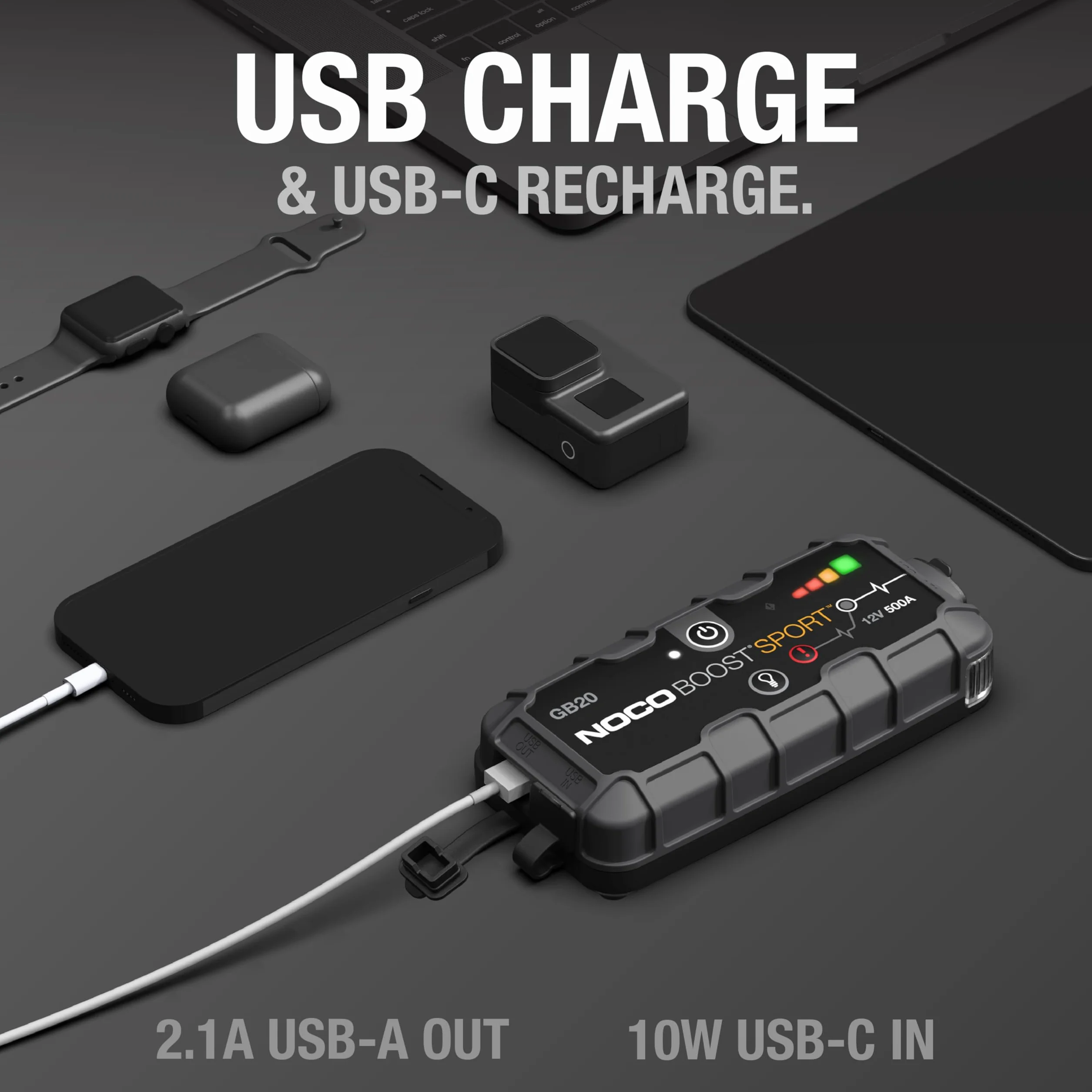 NOCO Boost GB20: Avviatore di Emergenza UltraSafe 500A – Booster Batteria al Litio 12V, Caricabatteria Portatile Power Bank e Cavi Avviamento – Per Motori Benzina fino a 4.0L