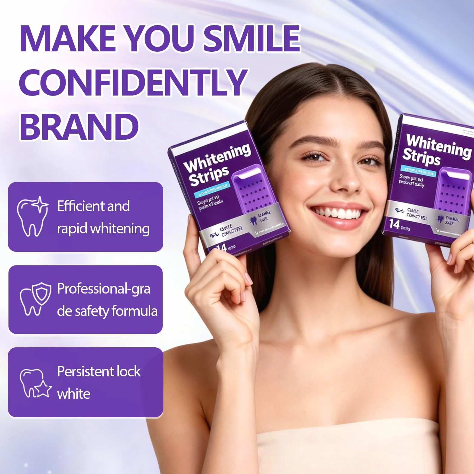 Professionale Strisce Sbiancanti Denti Viola, Rimuovere Macchie, Sorriso Bianco