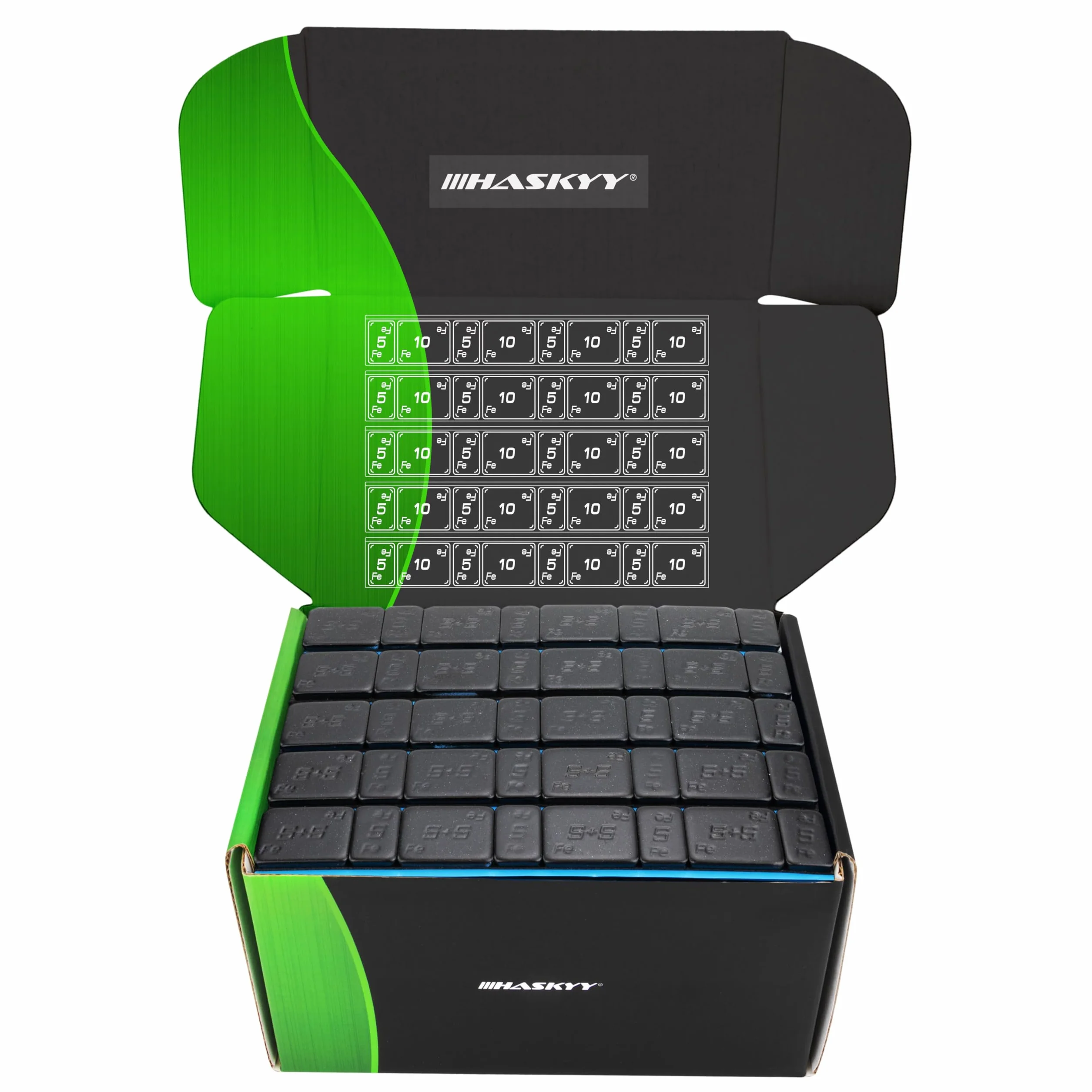 HASKYY 100x Pesi equilibratura 6KG Nero 4x5g + 4x10g Pesi Adesivi in Acciaio Striscia Adesiva 60g con Bordo di Uscita zincato & Rivestito plastica