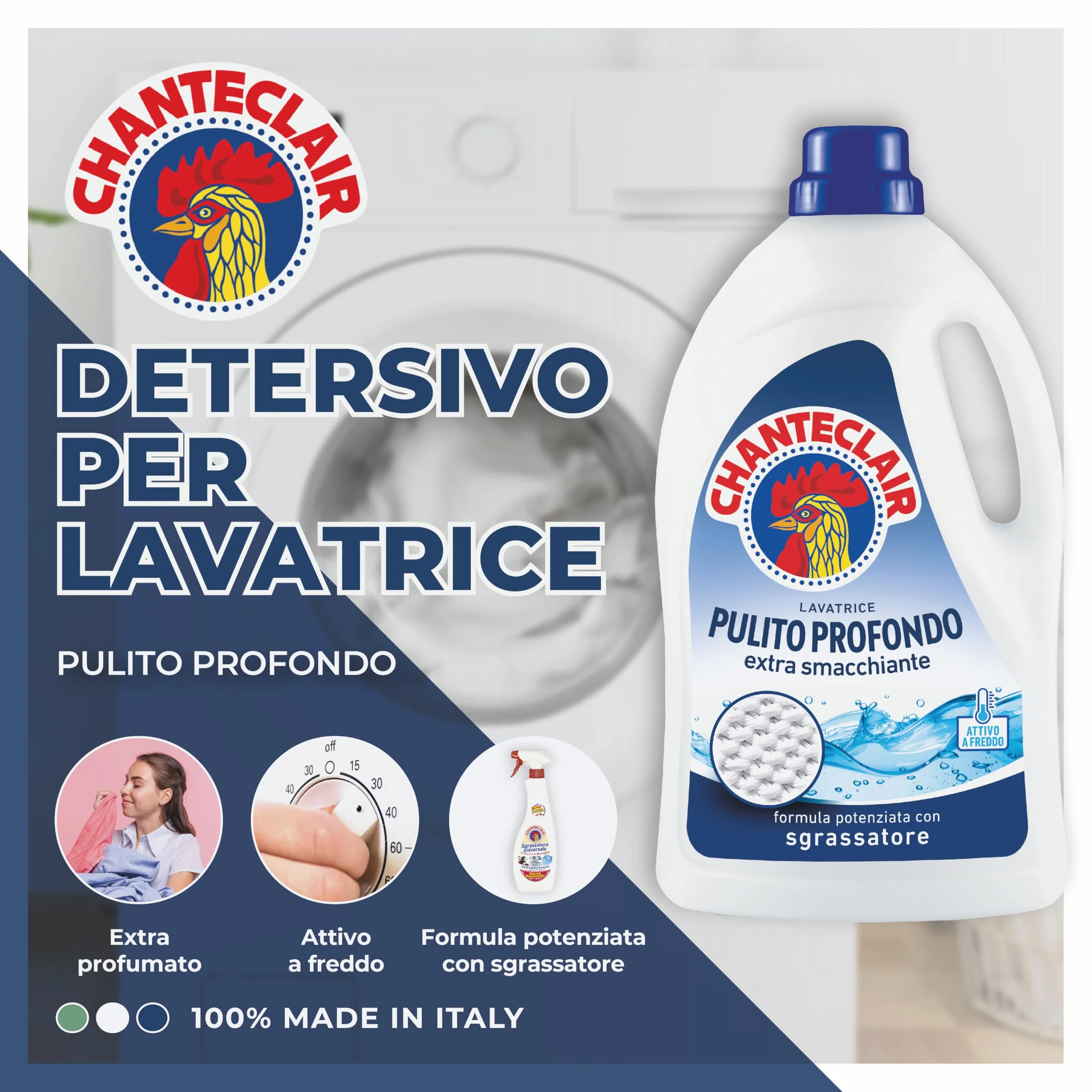 Chanteclair Detersivo per Lavatrice Pulito Profondo 3 Flaconi da 1575 ml