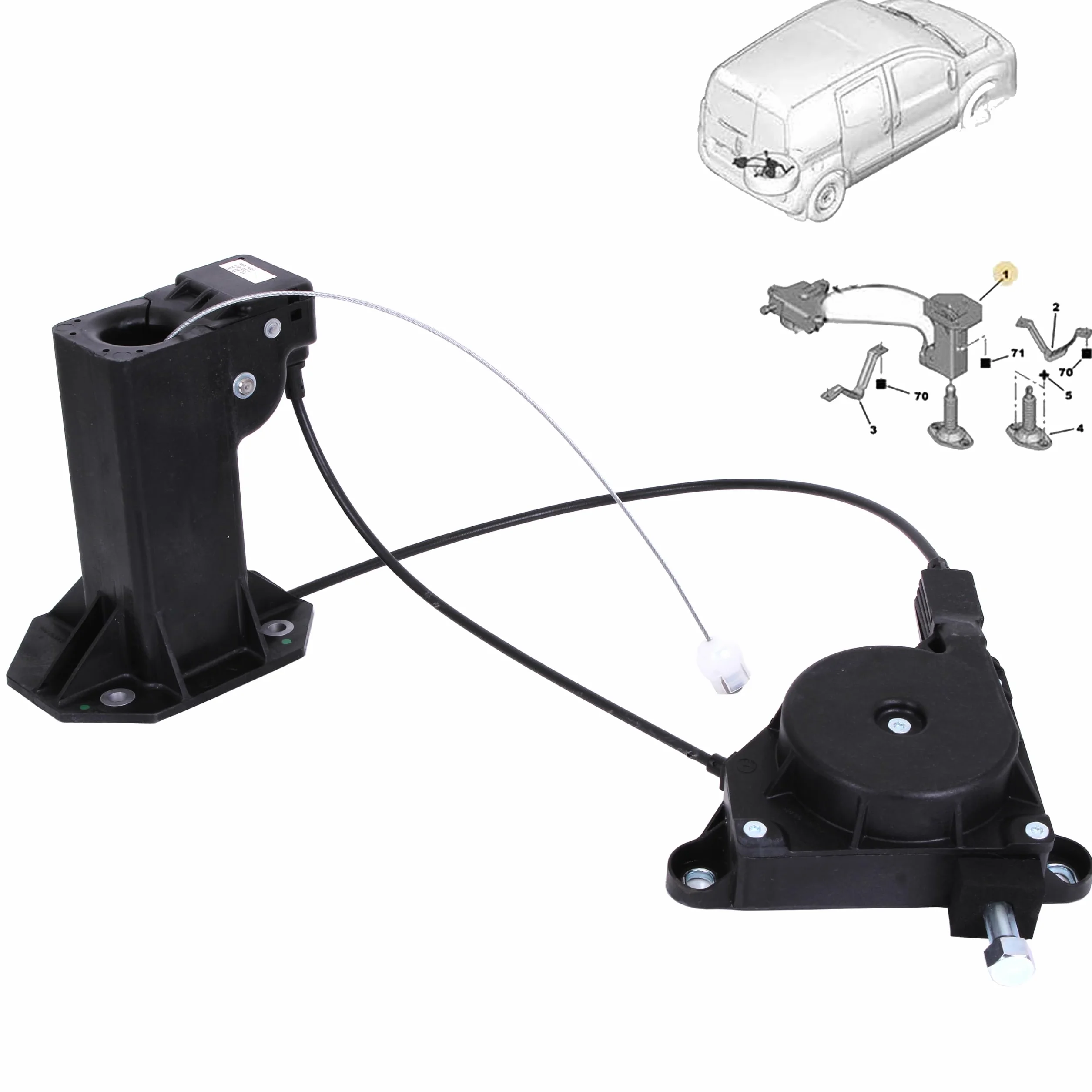 INLY - Supporto ruota di ricambio meccanismo di sblocco compatibile con Fiorino Bipper Qubo Nemo 7603W5 7603.W5 51910321 1608304580 51880583 (dal 2007)