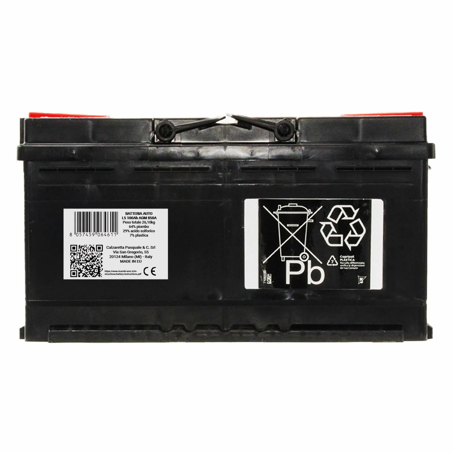 SMC bateria Auto Speed 100Ah AGM 850A L5 Start Stop polo positivo a destra 353x175x190mm
