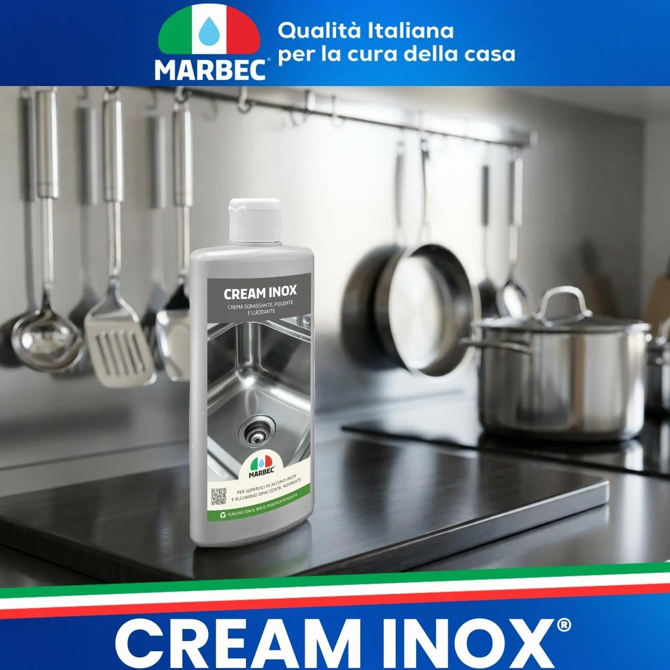Marbec Crema Lucidante Inox 250g Pulisce Sgrassa Acciaio Alluminio