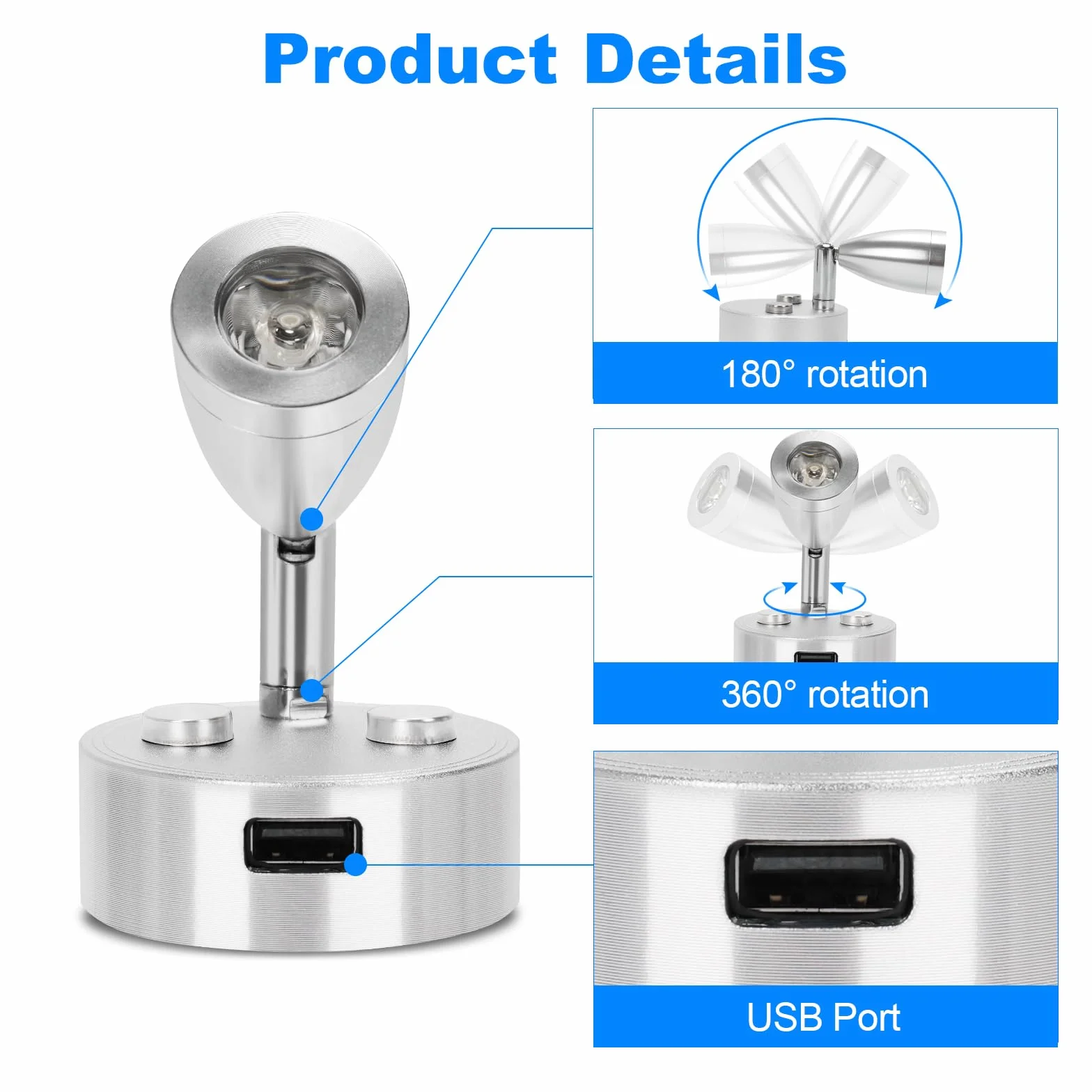 SUPAREE Luce LED Camper 12V Dimmerabile 3200K con Interruttore Touch e Presa USB 2 Pezzi