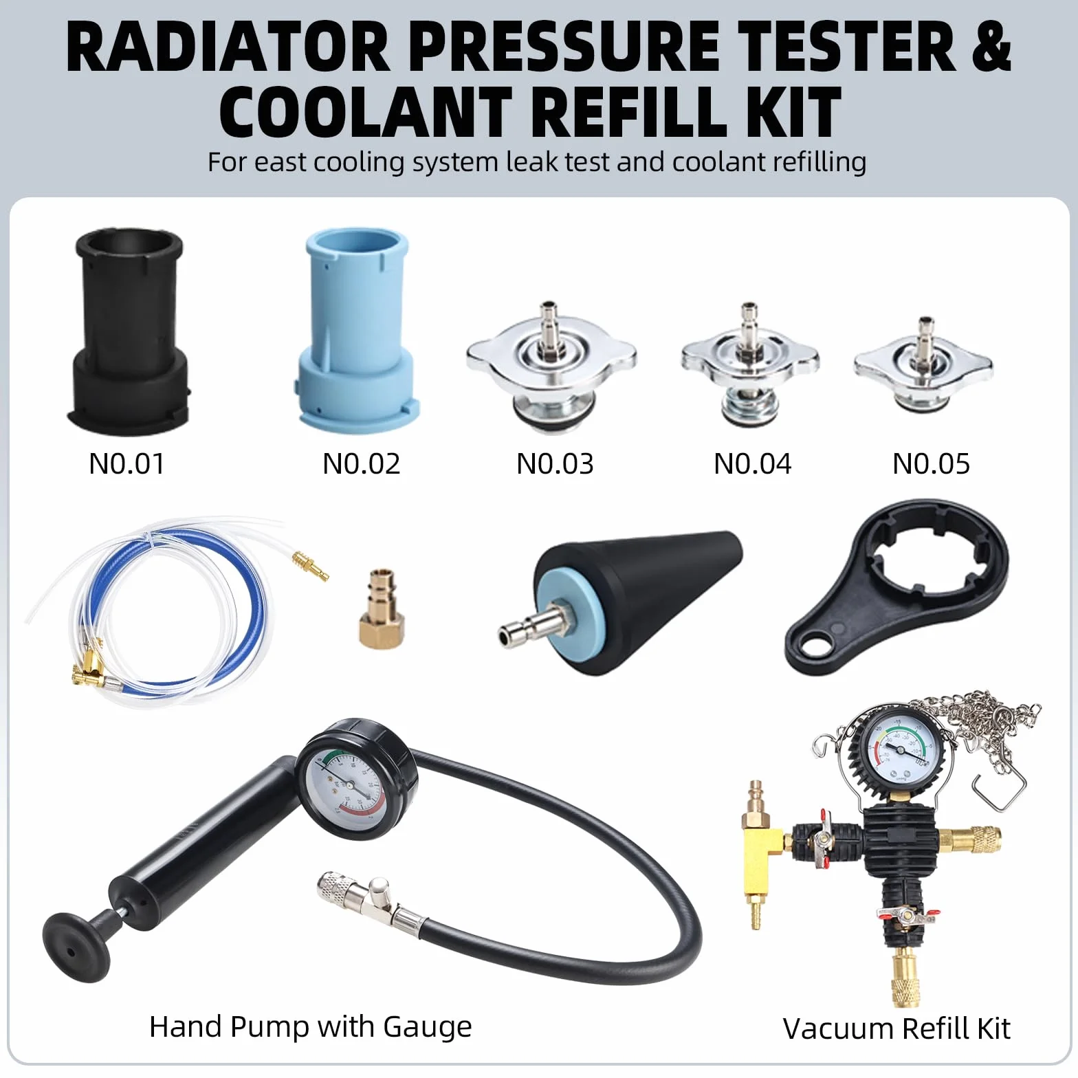 FreeTec 28pz Tester Pressione Radiatore, Universale Tester Impianto Raffreddamento con Kit Spurgo Liquido Refrigerante, Prova Pressione Radiatore Ricarica a Vuoto per Acqua Raffreddamento Auto