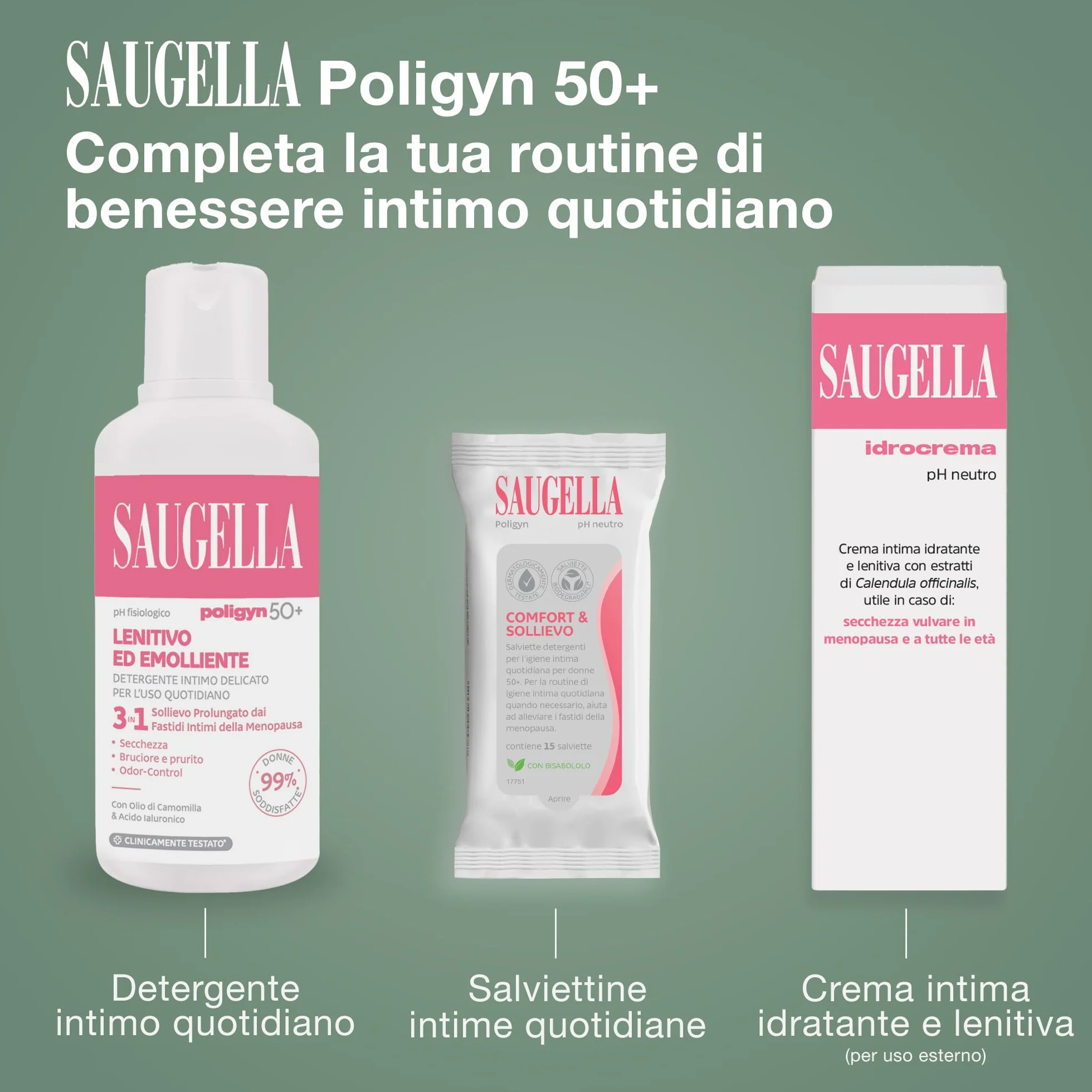 Saugella Poligyn Detergente Intimo Emolliente Antiprurito pH Neutro Camomilla Acido Lattico 750 ml