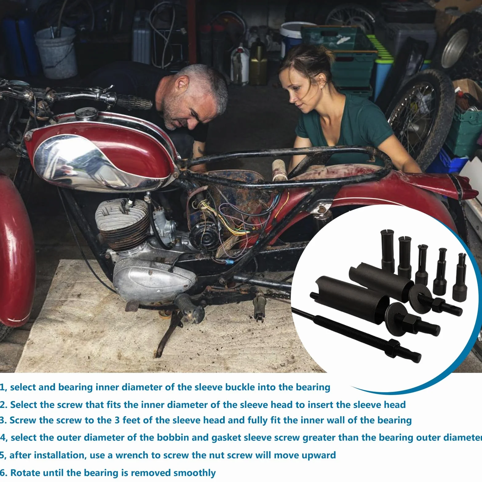 BORDEAG 12 Pezzi Kit Estrattore per Cuscinetti Interni per Moto 9-30 Mm Nero