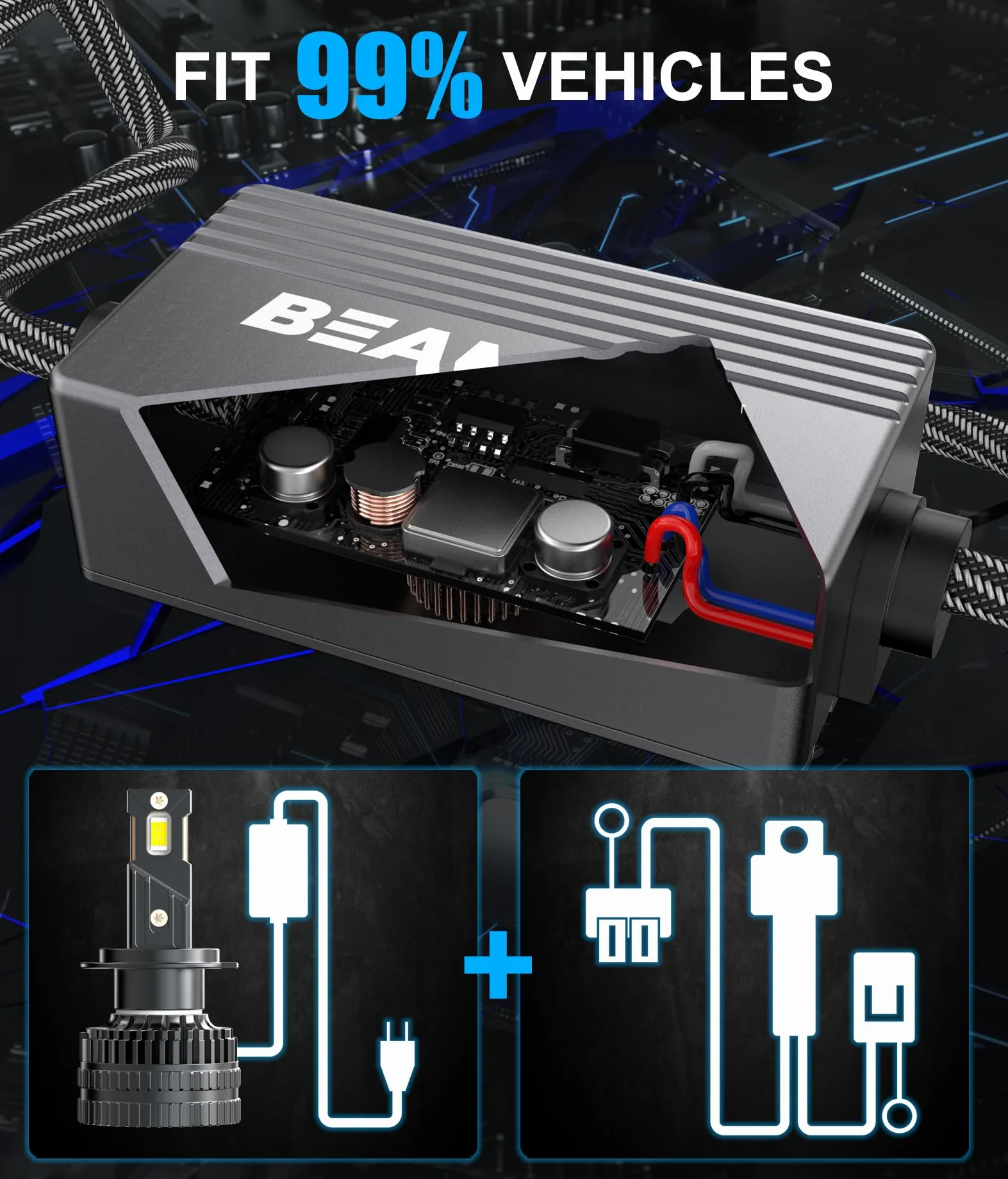 H7 LED Lampadine Auto 130W 48000LM 6000K Luci Bianca 600%， Kit di Conversione per Fari Alogeni Auto, Luce Abbagliante o Anabbagliante 12V, Tubo di Rame Spesso,LED Lampada Luci,2 pezzi