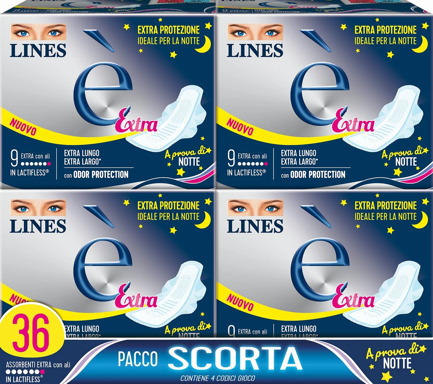 LINES È EXTRA con ali assorbenti ciclo mestruale 36 pezzi Lactifless Odor Protection