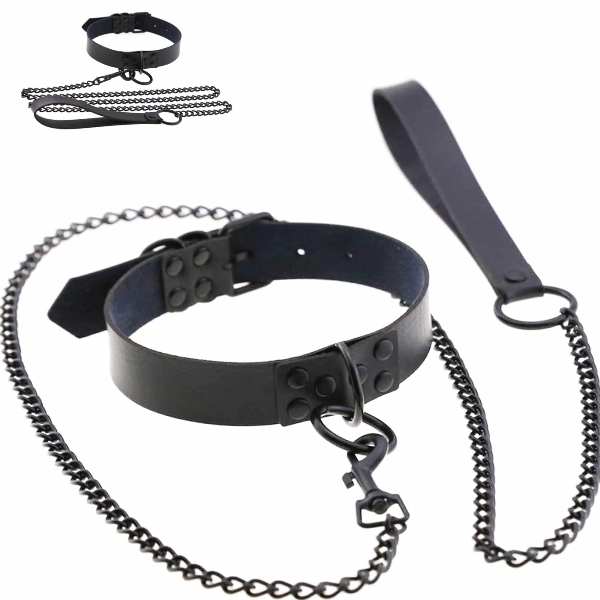 FOPS B19 Collare BDSM Similpelle con Guinzaglio 115 cm Nero per Donna e Uomo, Choker Interno Velluto