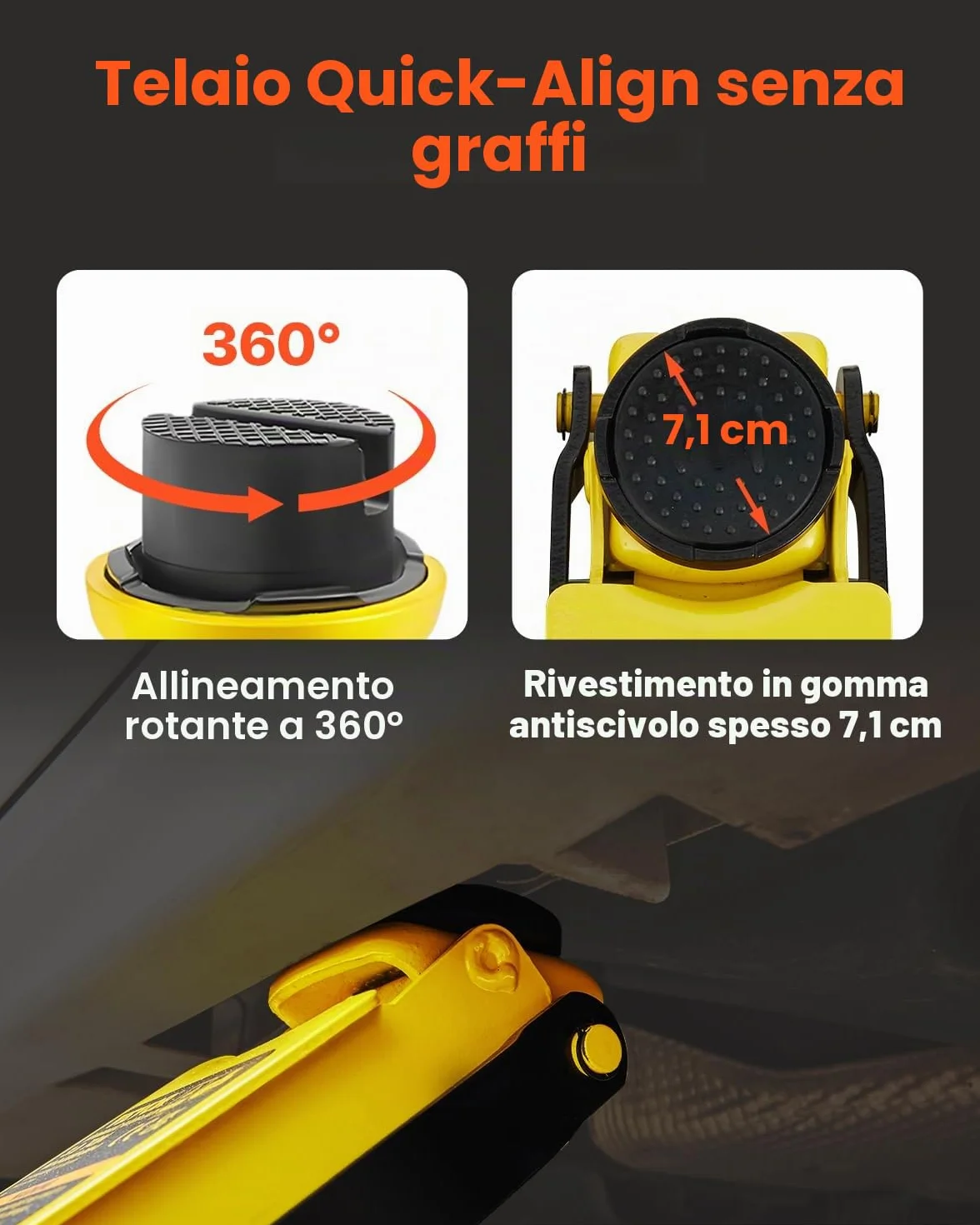 VEVOR Martinetto Idraulico a Pavimento in Acciaio 2,5 Tonnellate Altezza Regolabile 85-380mm