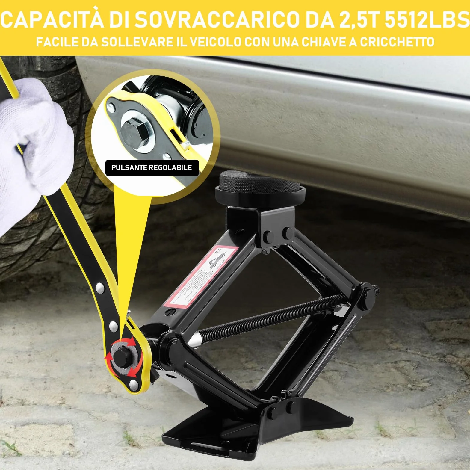 Cric per Auto 3T (3000kg) Universale Sollevatore Auto con Tampone di Gomma