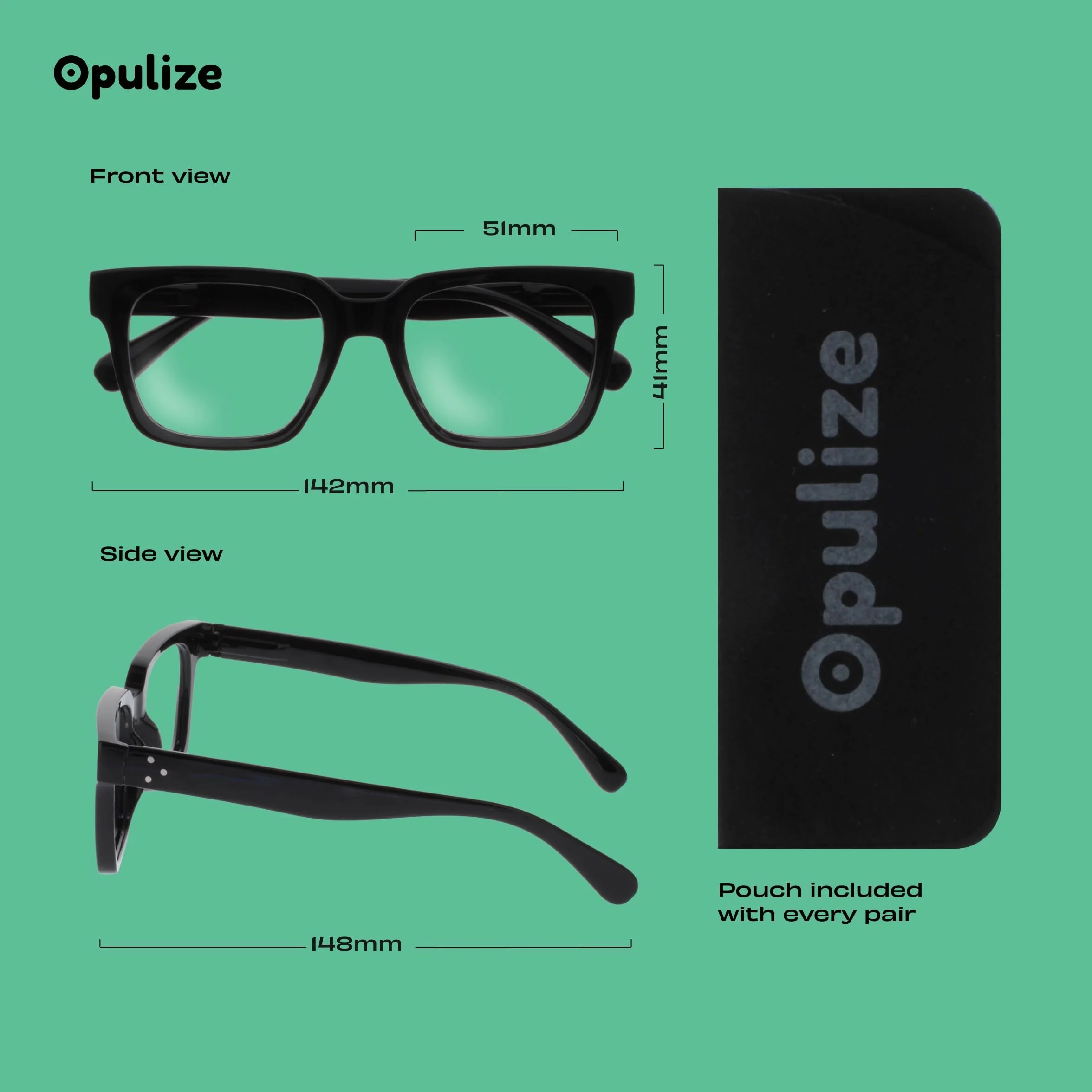 OPULIZE ERA Occhiali luce blu donna uomo - Occhiali da lettura Antiriflesso UV400 - Oversize Rettangolare Nero +0,00