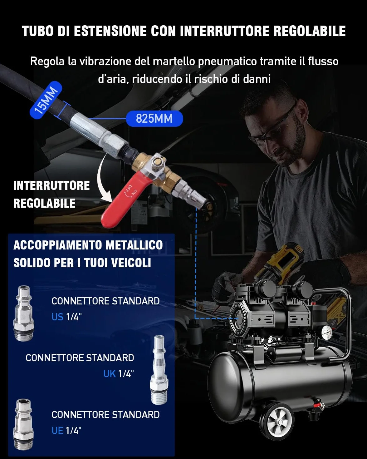 INCENDIOS Estrattore Iniettori Diesel Pneumatico 24 Pezzi con 19 Adattatori 3 Connettori 1/4" 5-8 Bar
