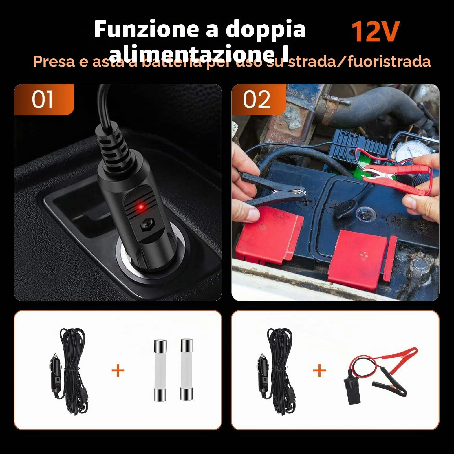 Cric idraulico elettrico 5T 12V 180W con pompa gonfiabile e luce LED 150-540 mm per auto SUV