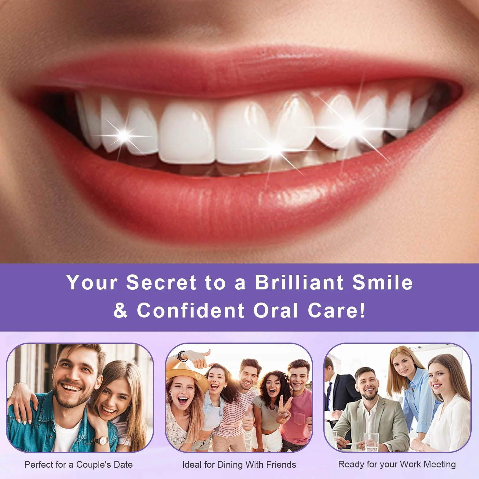 Strisce Sbiancanti Denti 7PCS Viola, Strisce per Cura Denti, Riduce Discromie Superficiali, Adatto Denti Sensibili