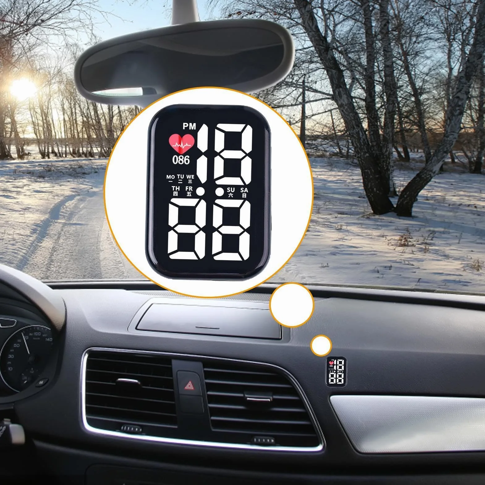 Mini orologio per auto, impermeabile, orologio digitale da cruscotto autoadesivo da 2 cm, per auto, camion, SUV, camper, bicicletta, barca, gadget per interni del veicolo, display intelligente HD per