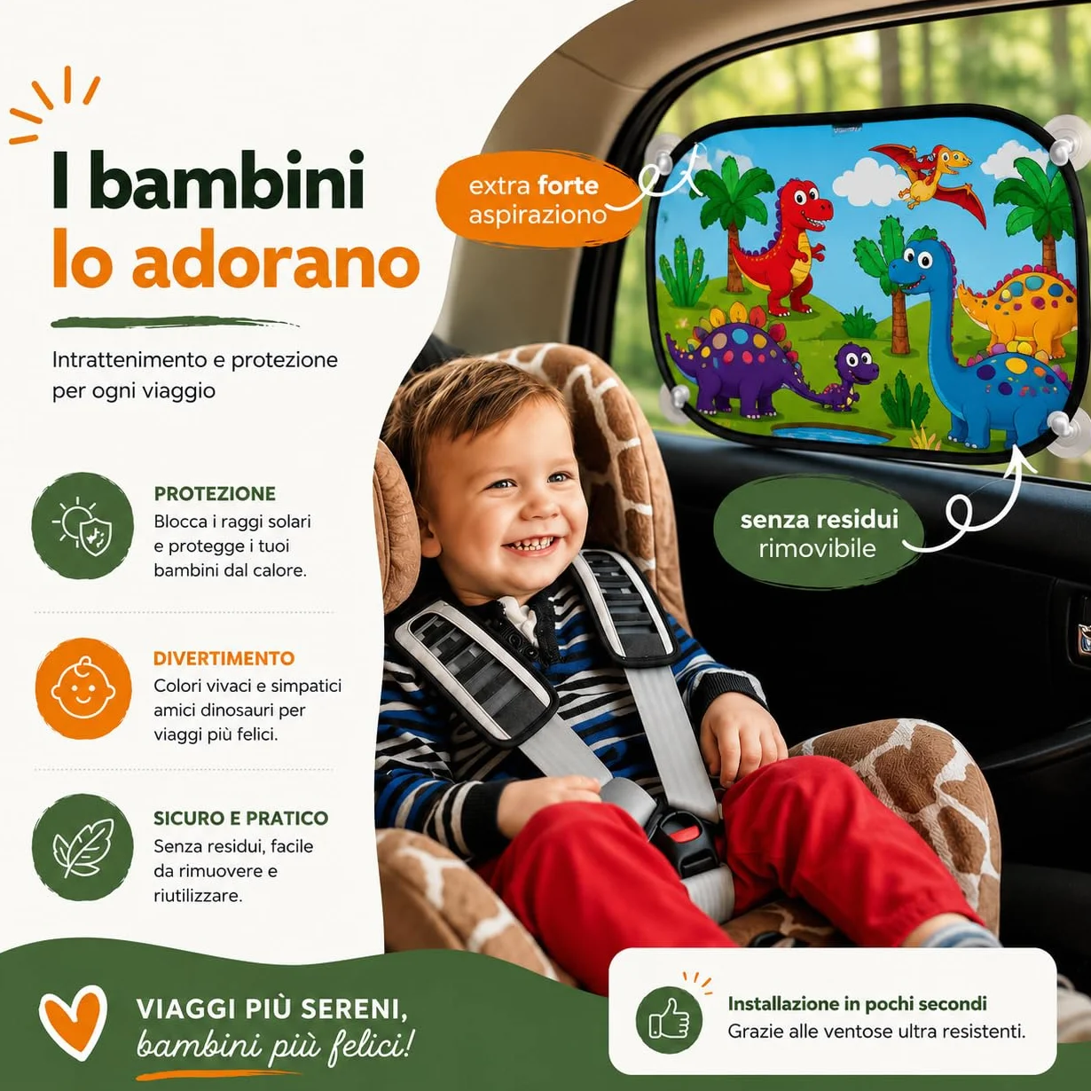 Parasole Auto Bambini 2 Pezzi 44x38 cm Protezione UV Pieghevole Universale Anti Calore Animali Giungla