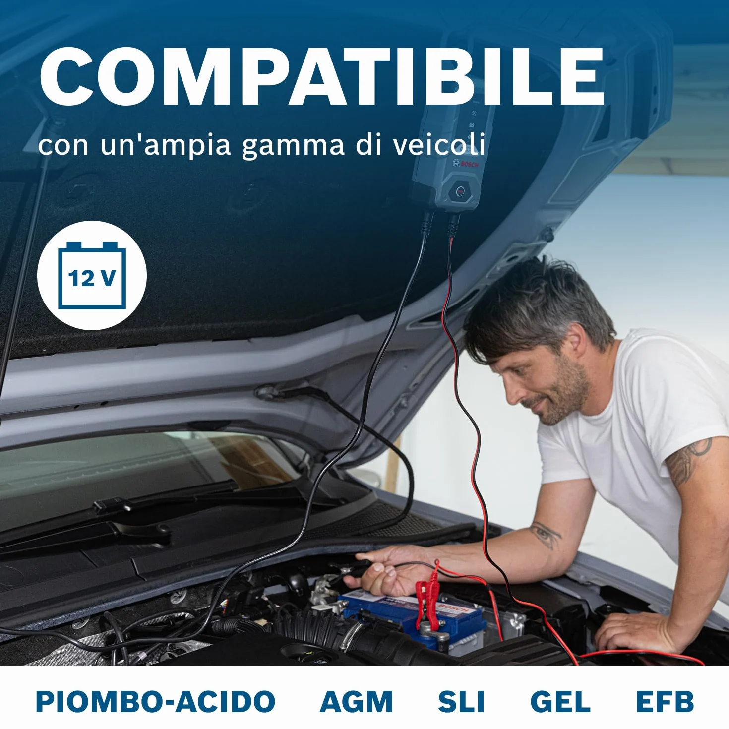 Bosch C10 Caricabatterie Auto 12V 3,5A Mantenimento Piombo-Acido AGM GEL EFB SLI